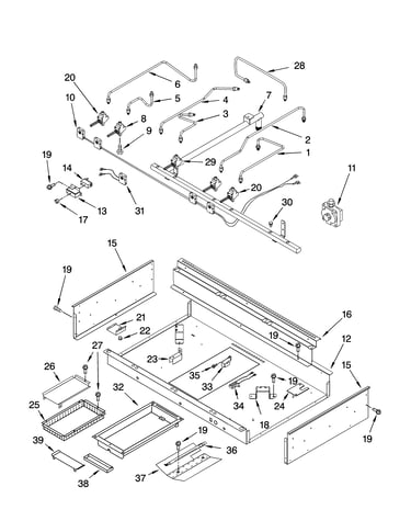 Burner box, gas valves, and switches
