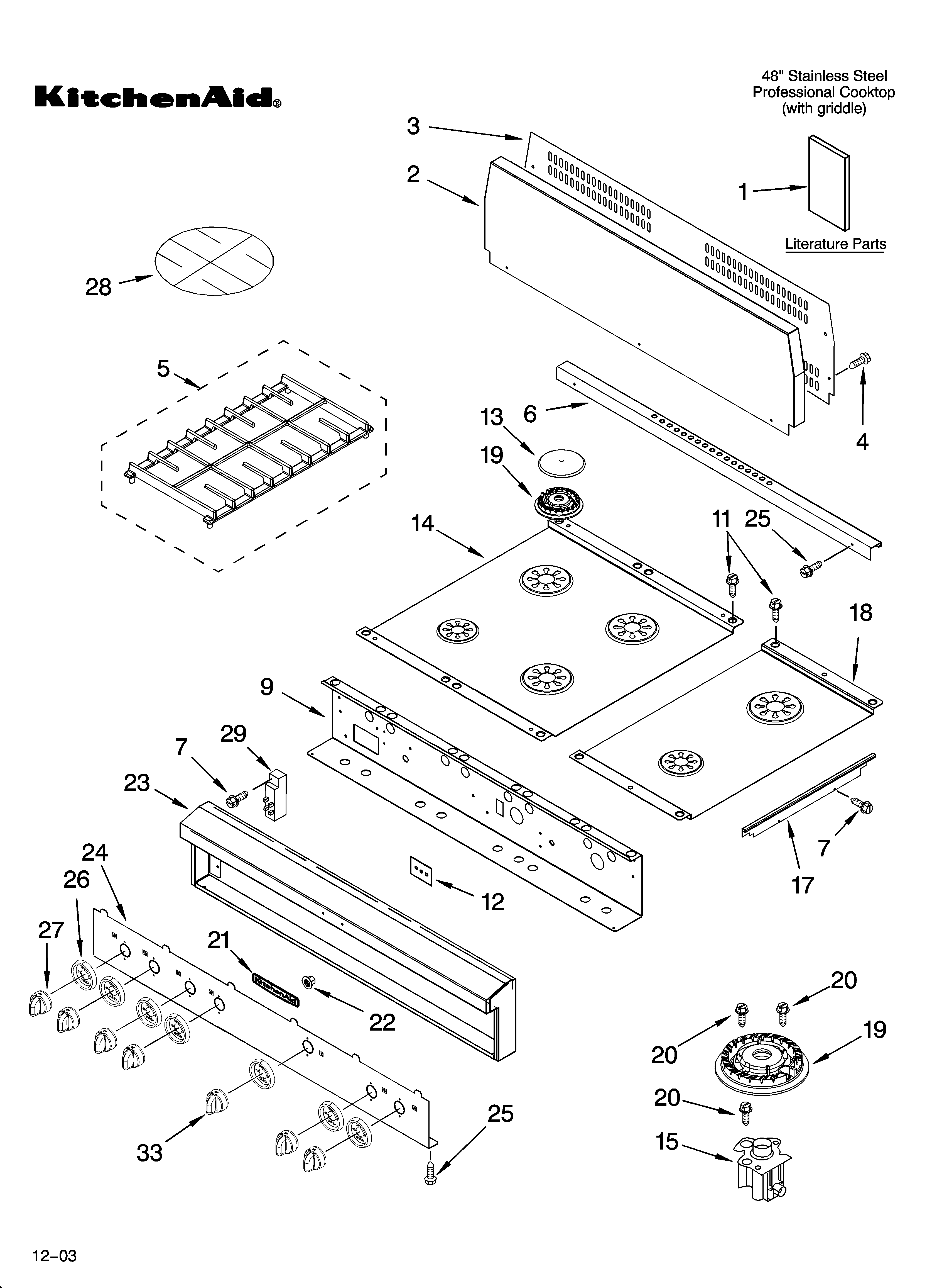 Cooktop, burner and grate parts