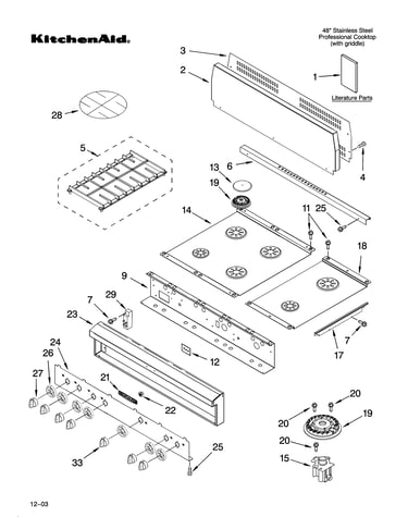 Cooktop, burner and grate parts