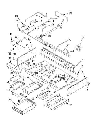 Burner box, gas valves, and switches