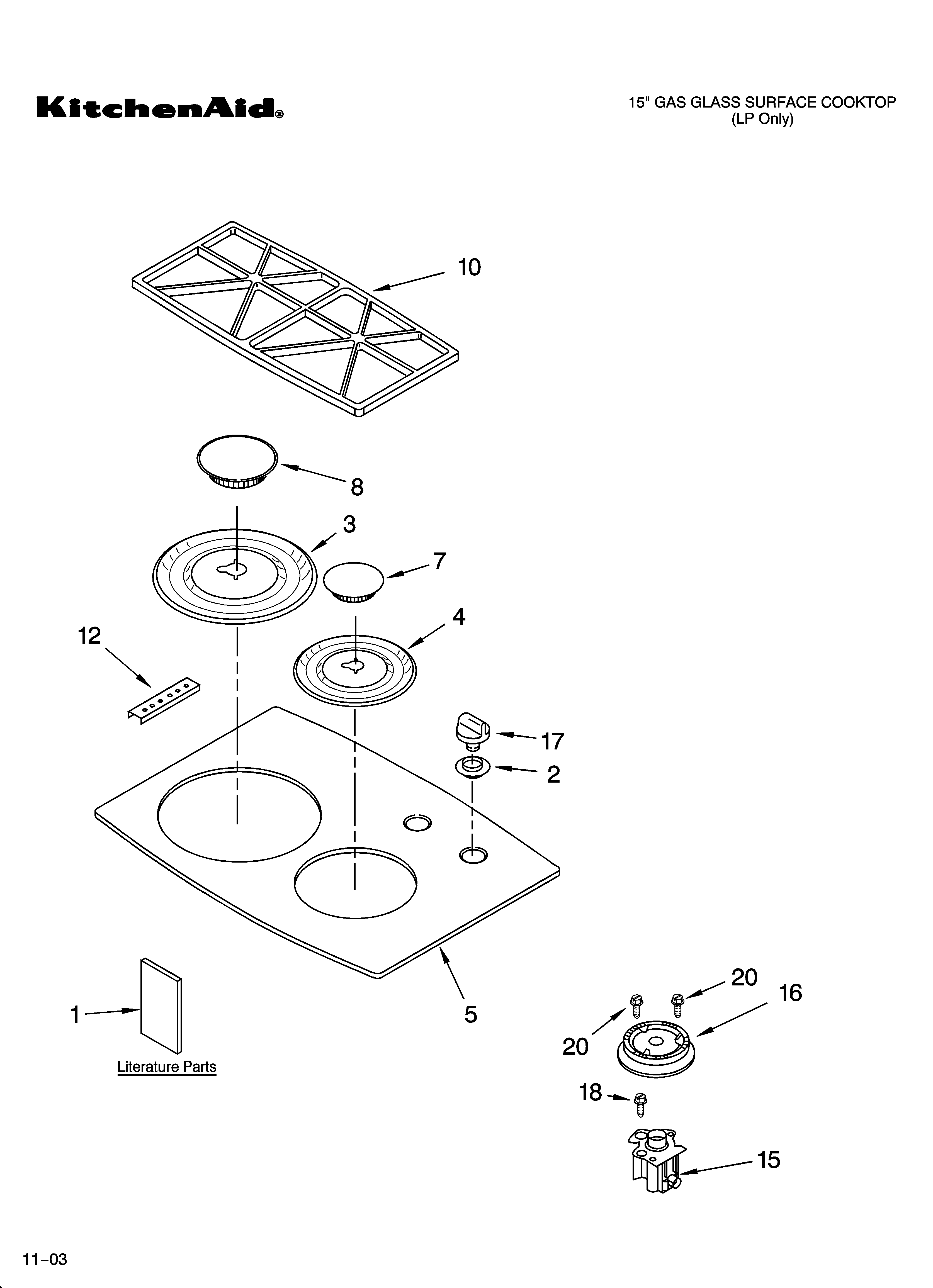 Cooktop, burner and grate parts