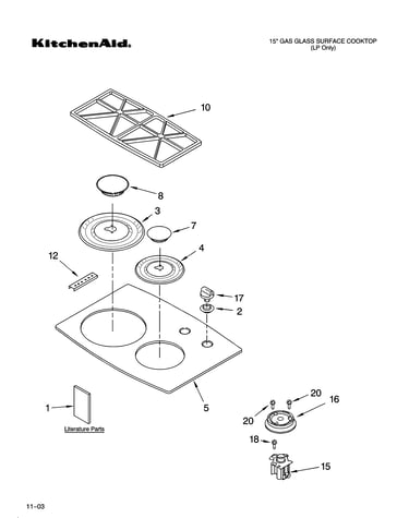 Cooktop, burner and grate parts