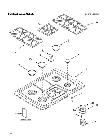Cooktop, burner and grate parts