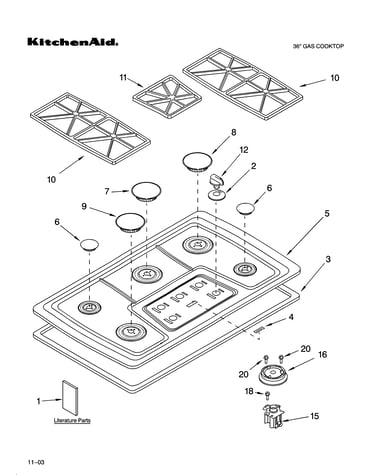 Cooktop, burner and grate parts