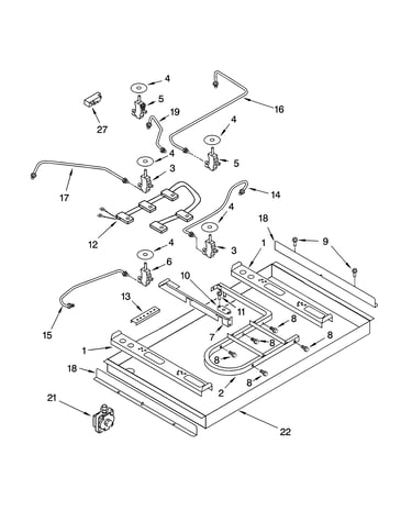 Burner box, gas valves, and switches