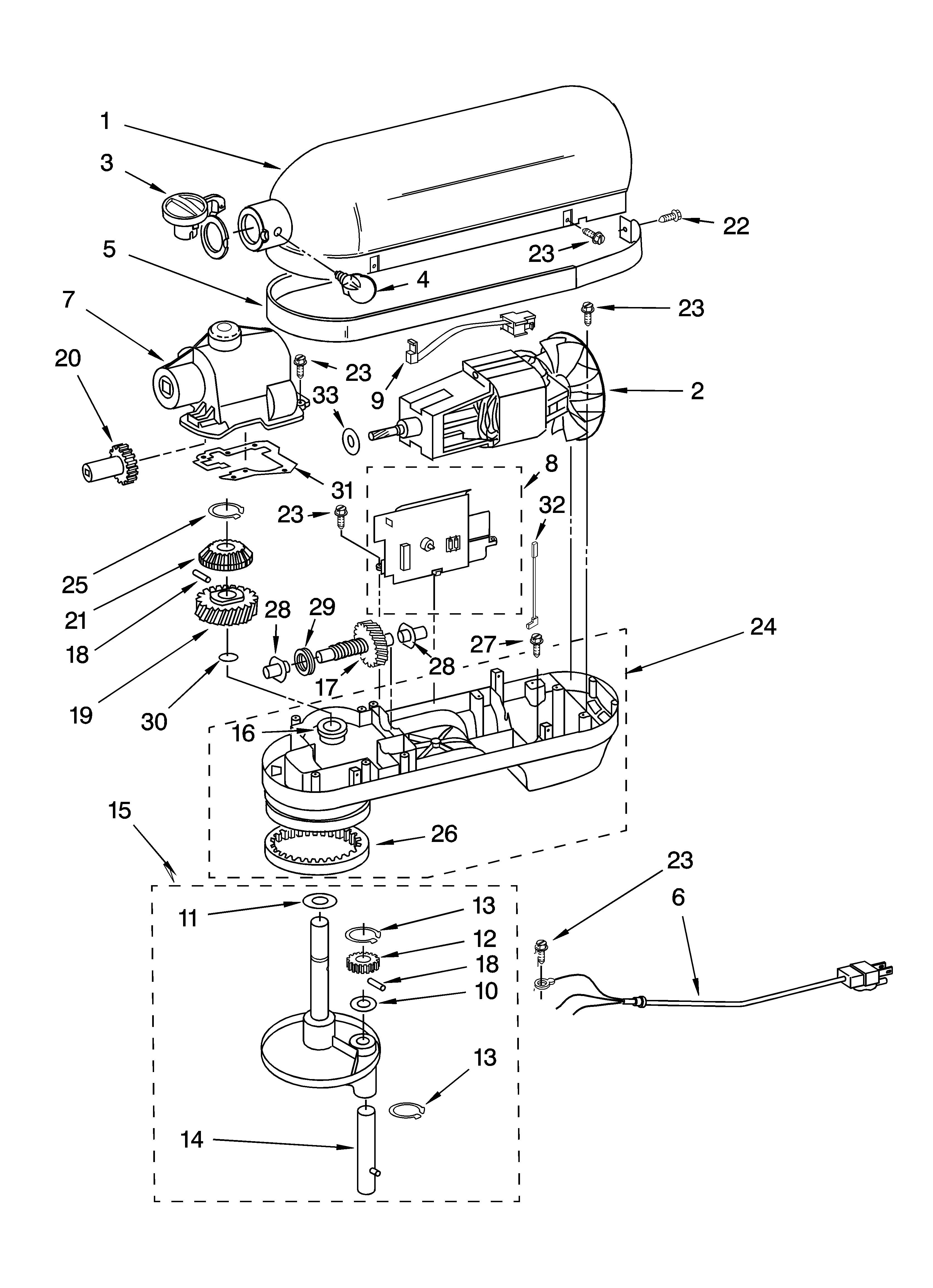 Case, gearing, planetary unit and accessory parts