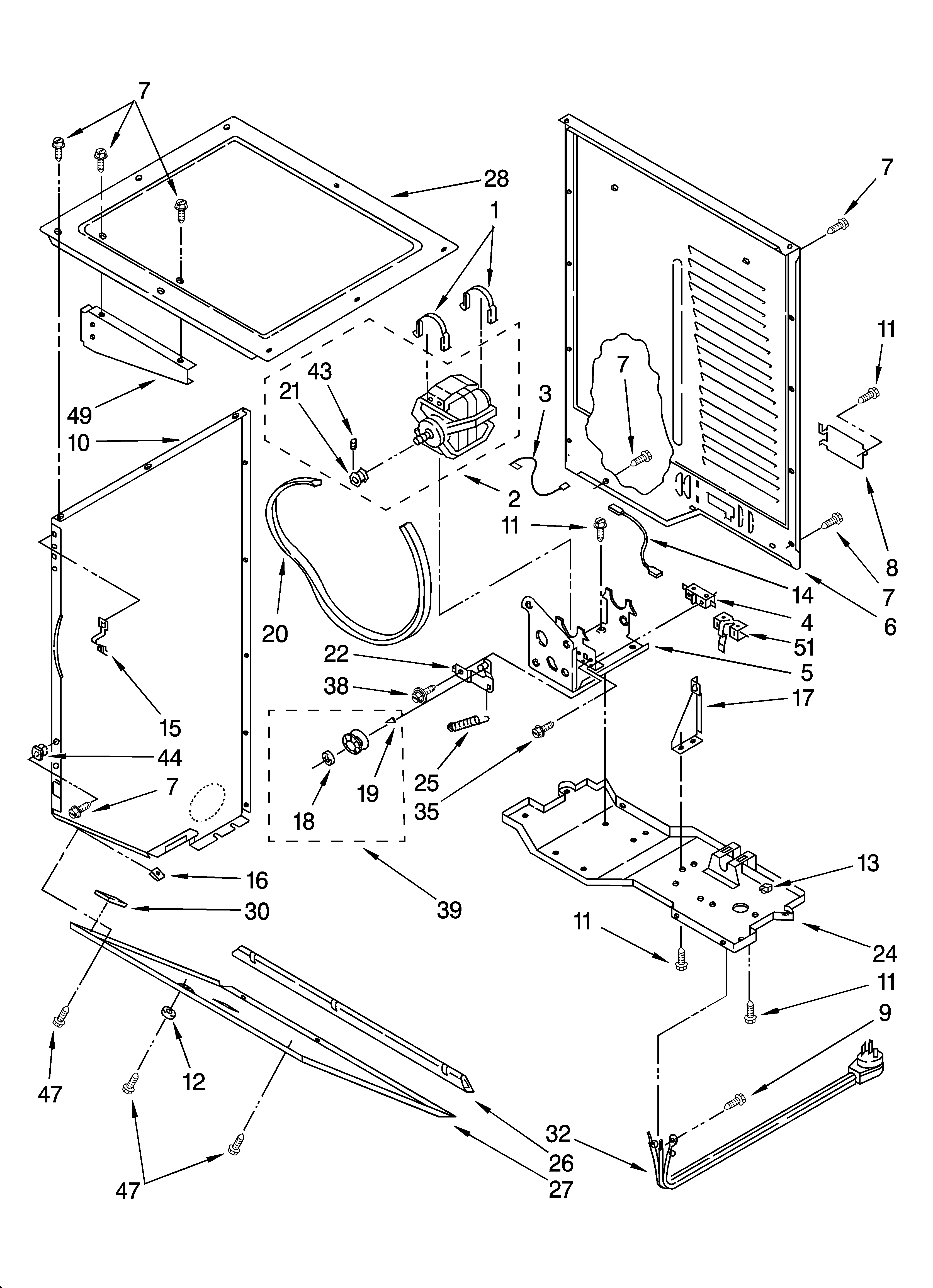 Dryer cabinet and motor parts