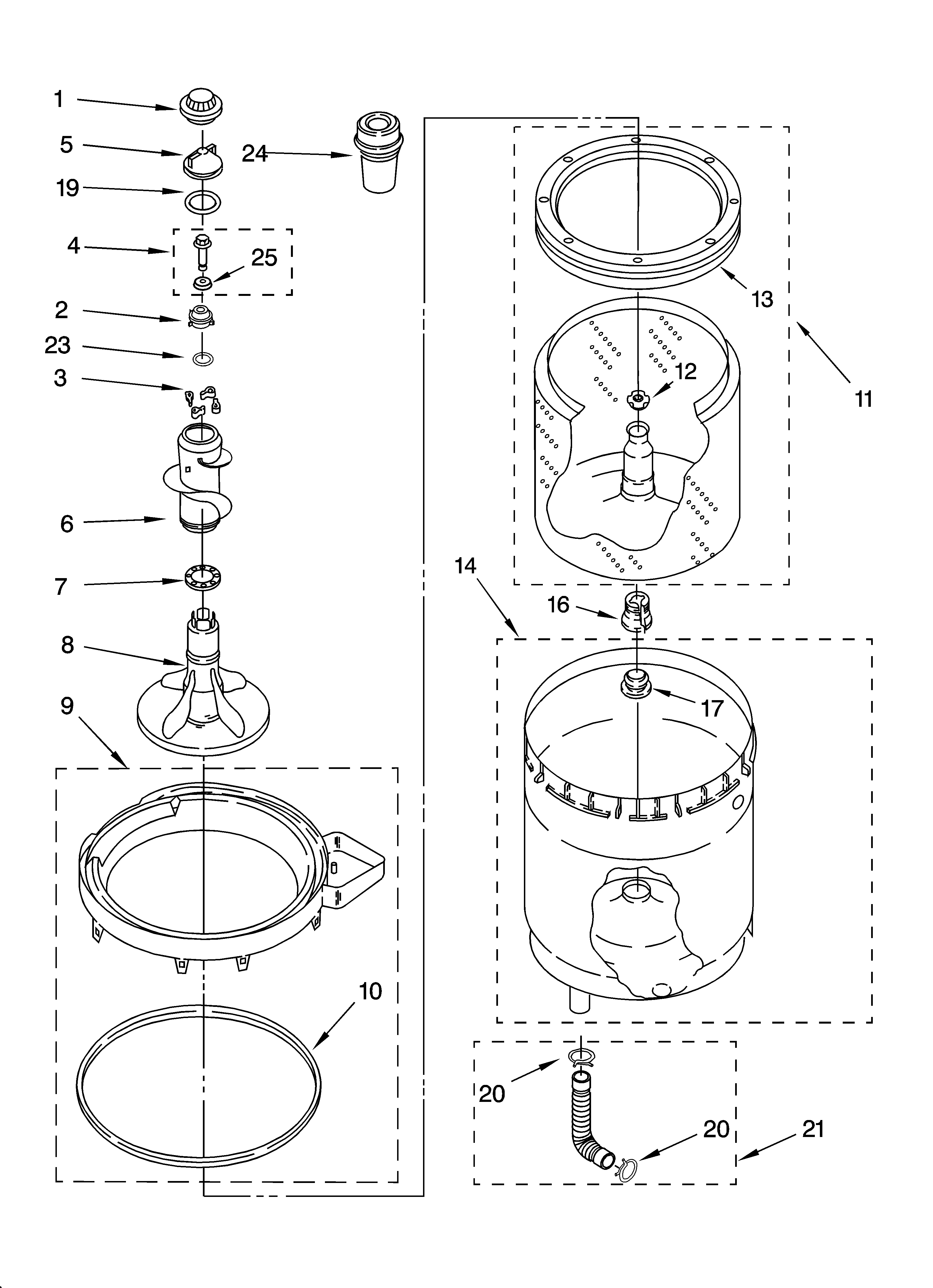 Agitator, basket and tub parts