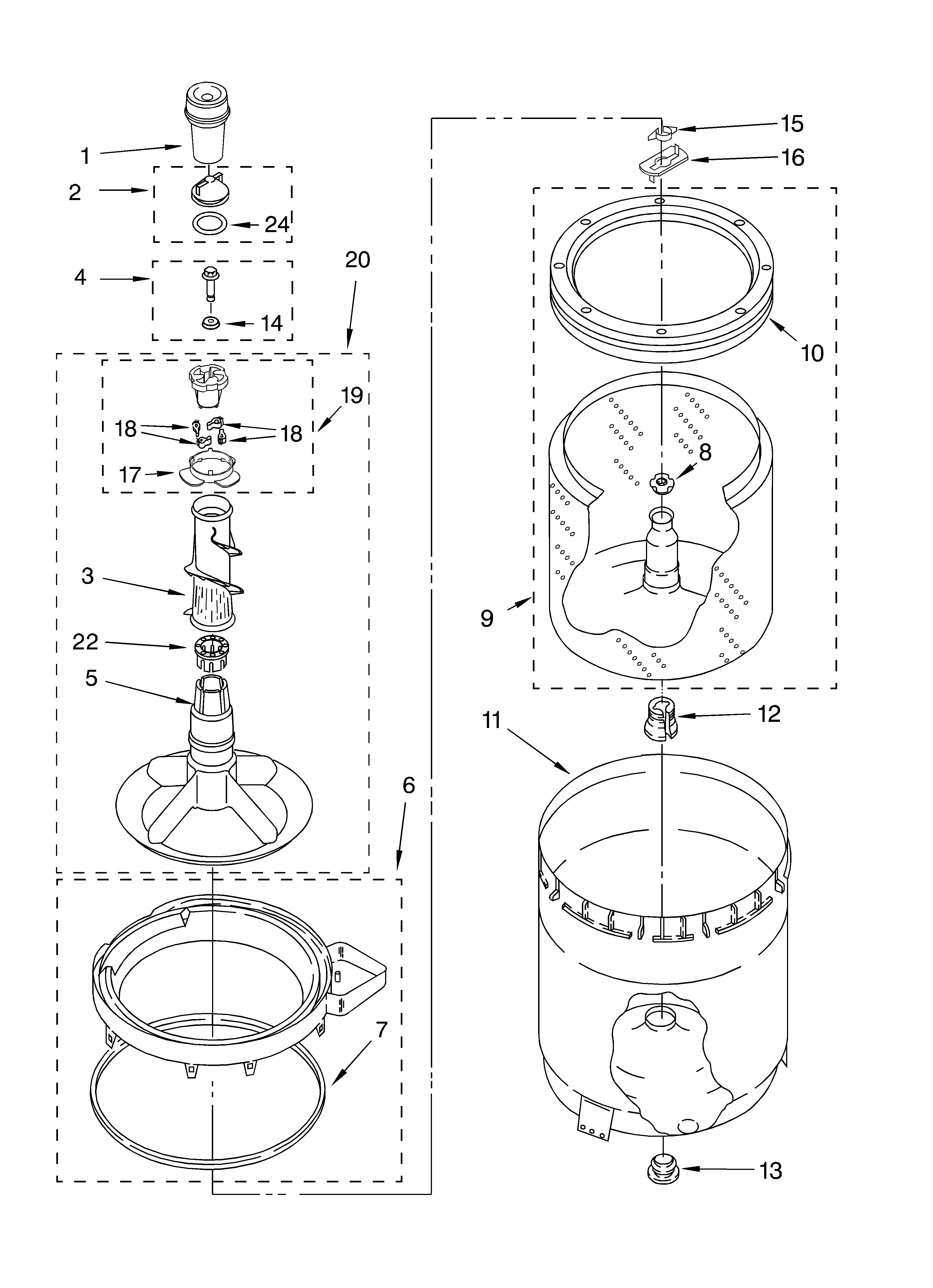 Agitator, basket and tub parts