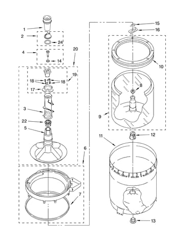 Agitator, basket and tub parts