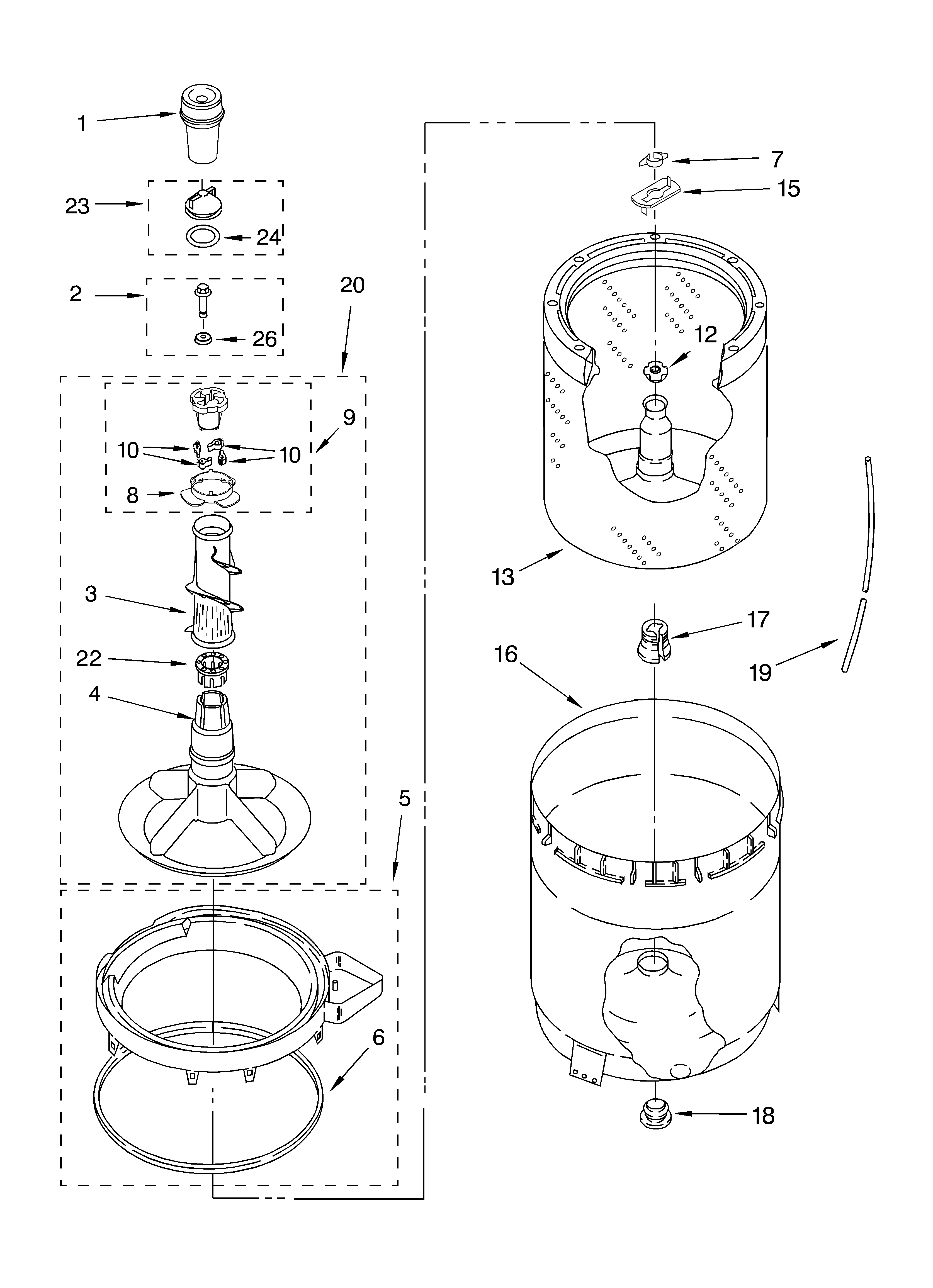 Agitator, basket and tub parts
