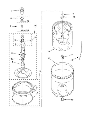 Agitator, basket and tub parts