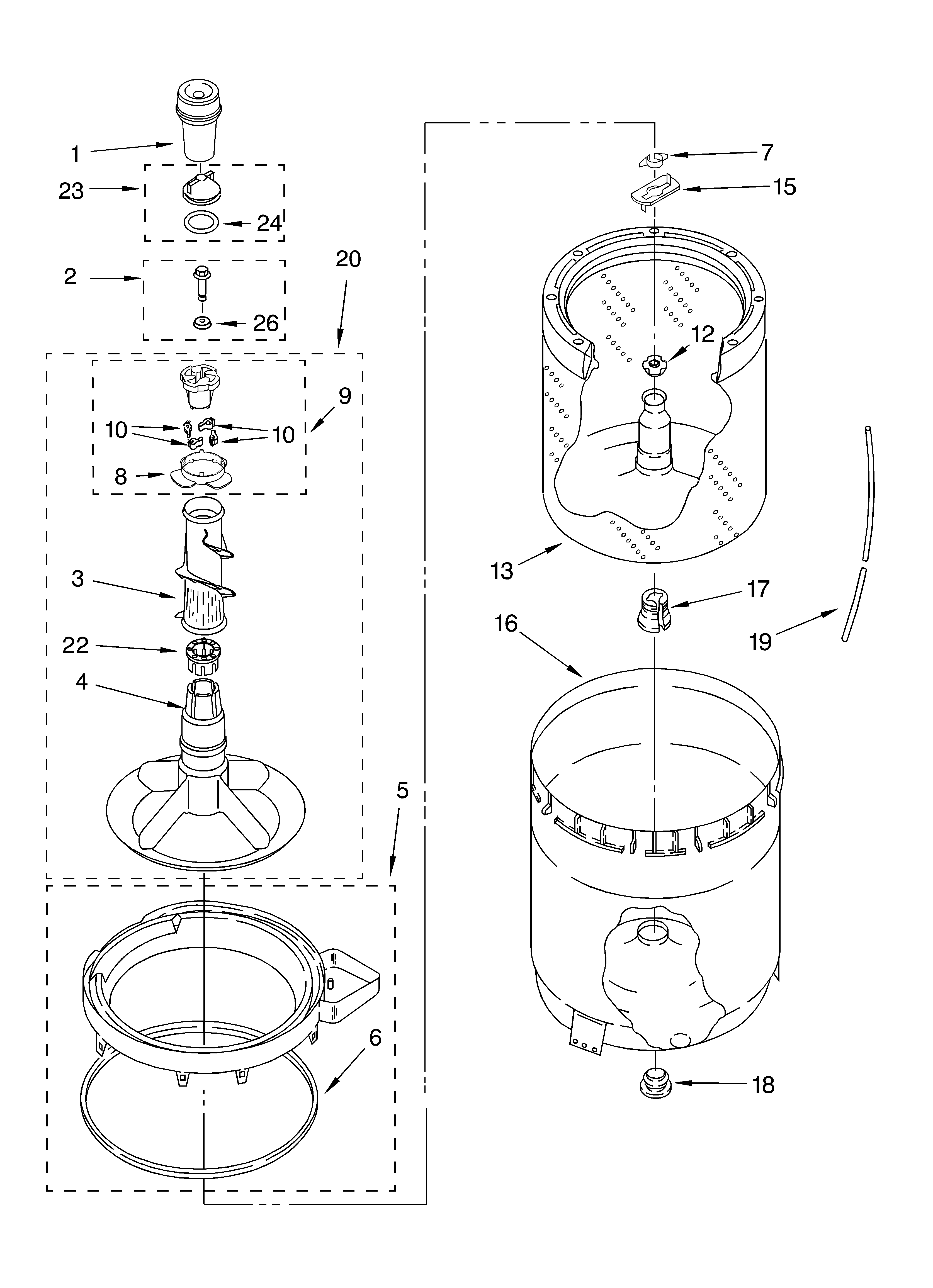 Agitator, basket and tub parts