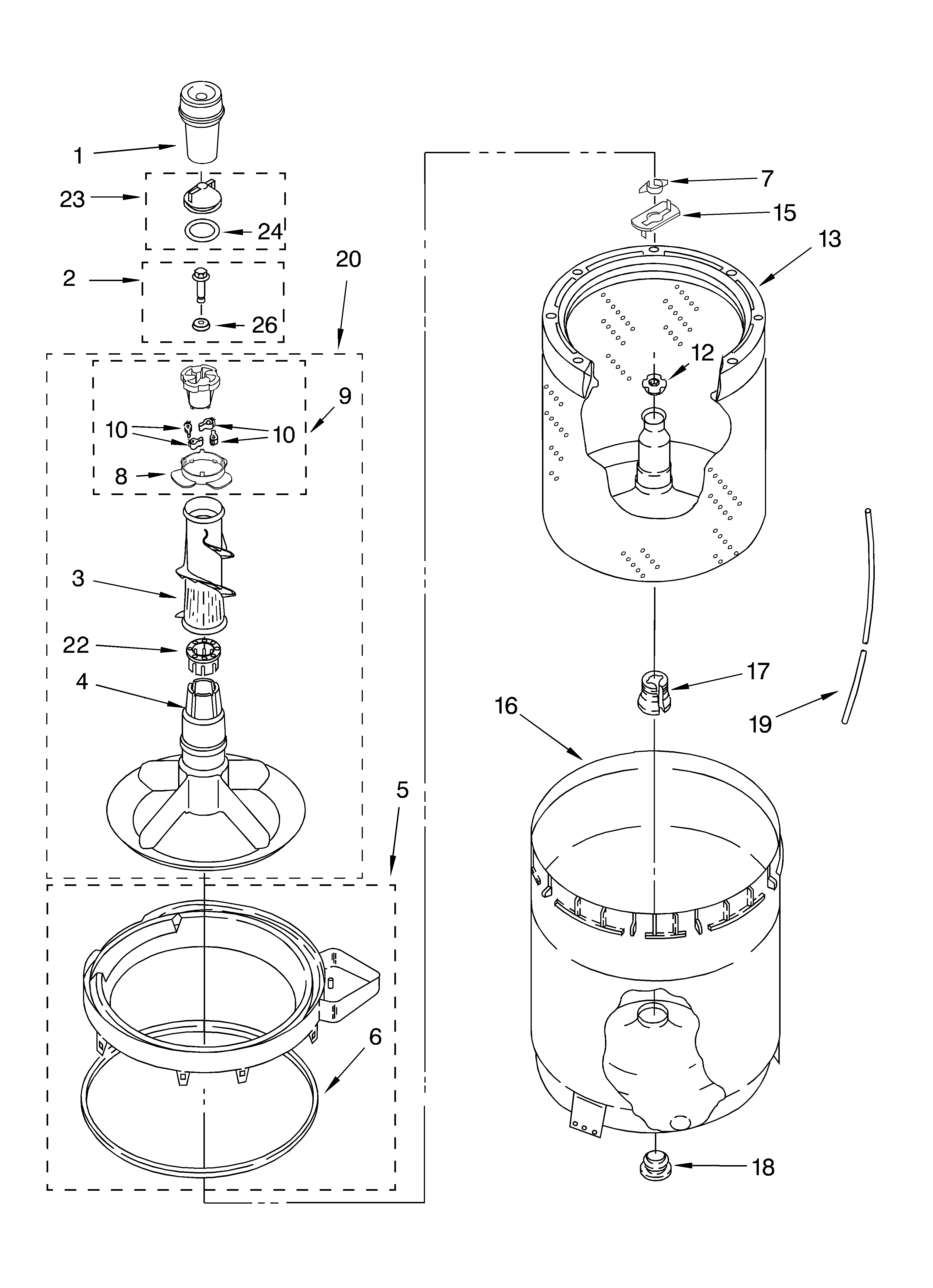 Agitator, basket and tub parts