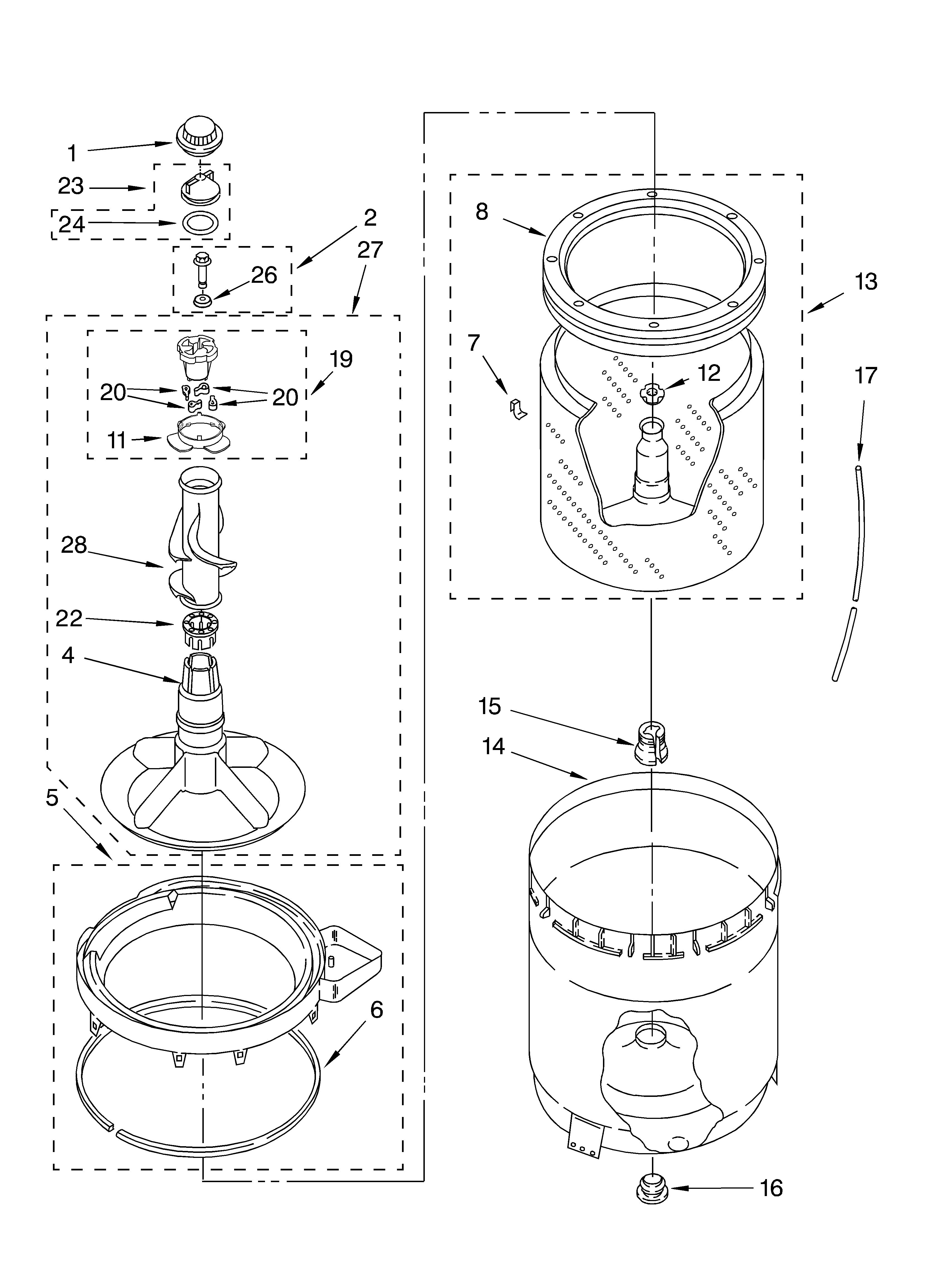 Agitator, basket and tub parts