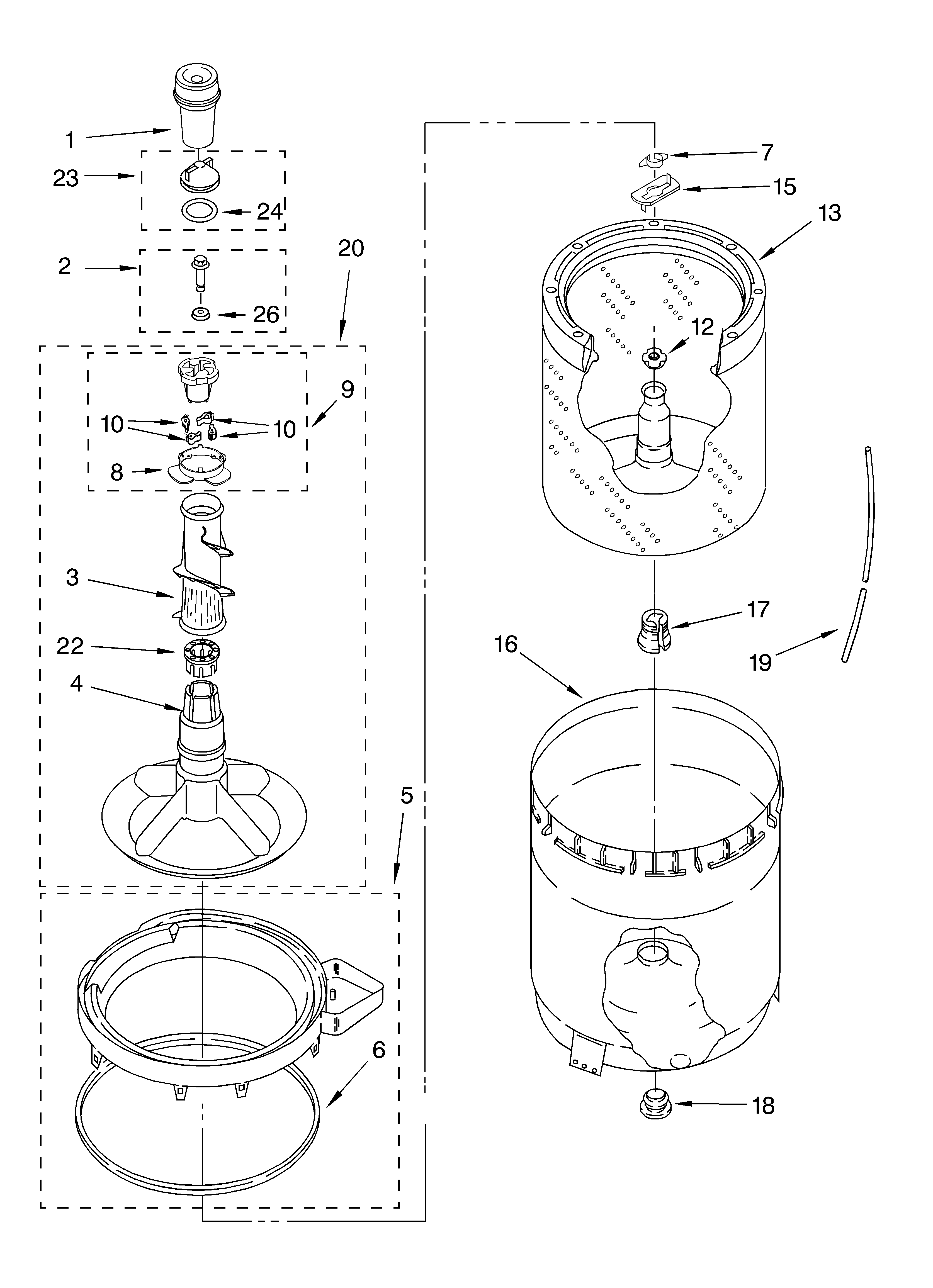 Agitator, basket and tub parts