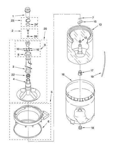 Agitator, basket and tub parts