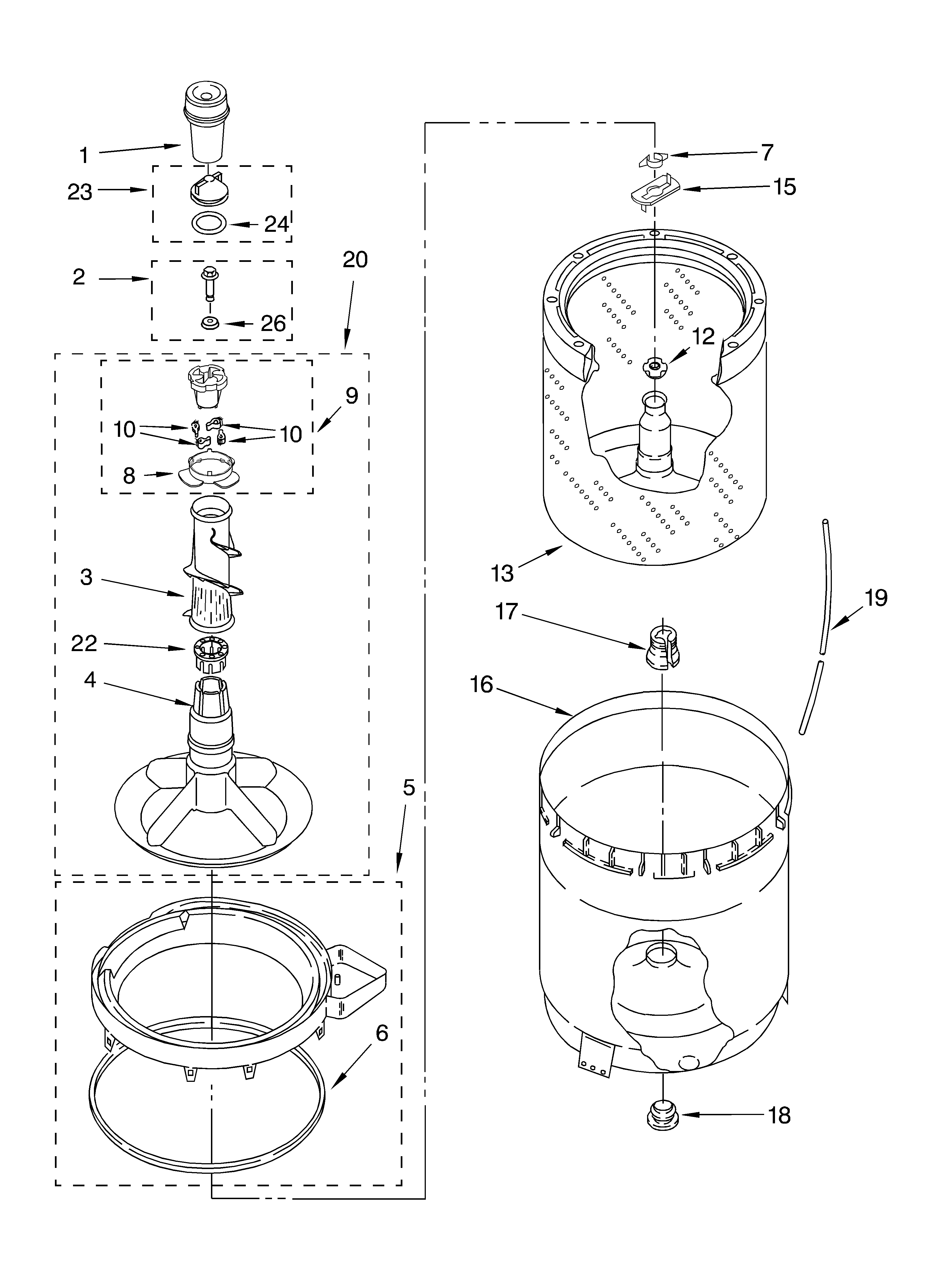 Agitator, basket and tub parts