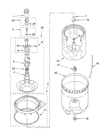 Agitator, basket and tub parts