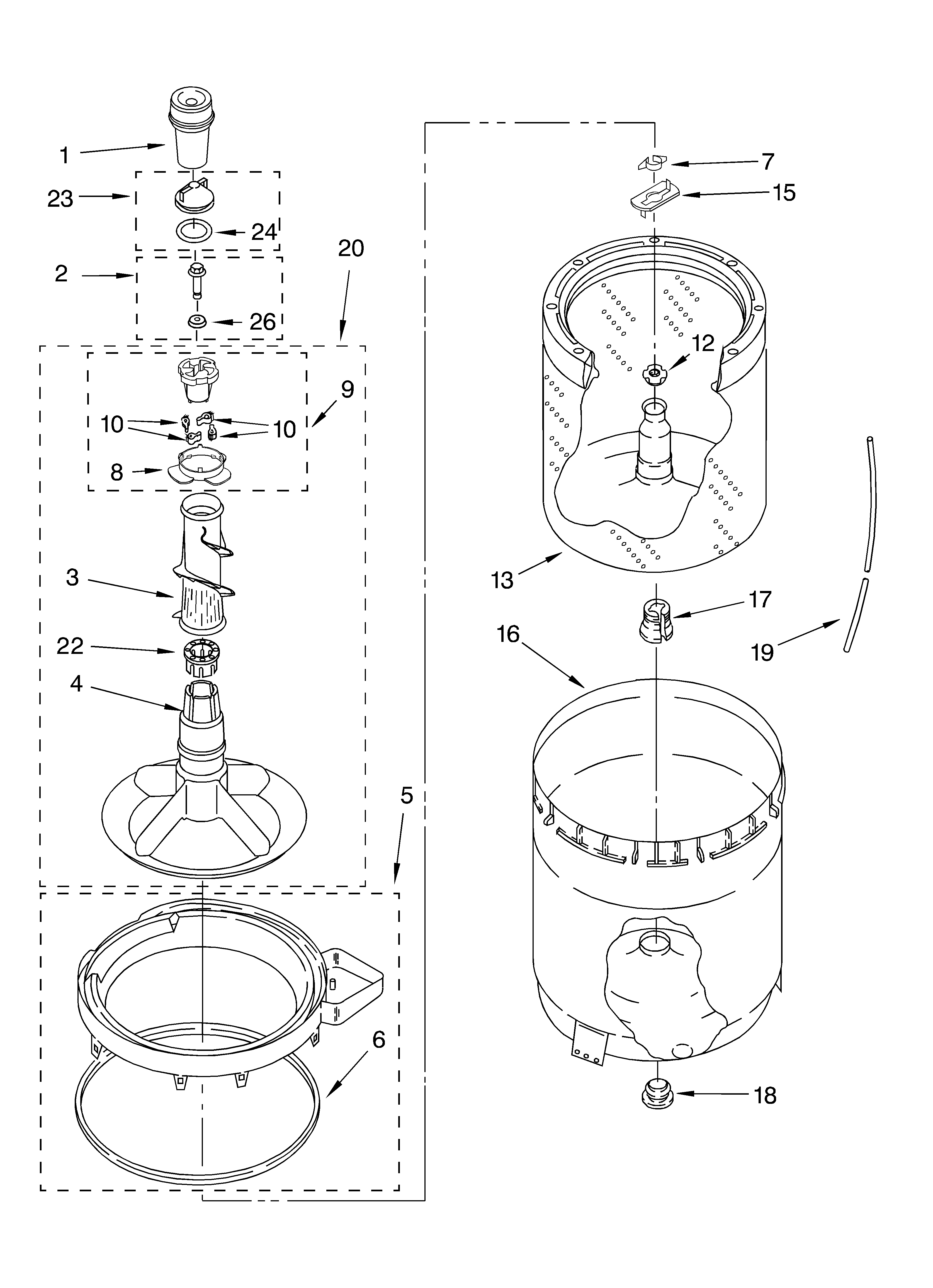 Agitator, basket and tub parts