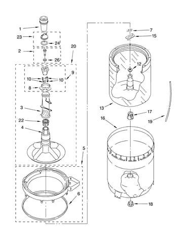 Agitator, basket and tub parts