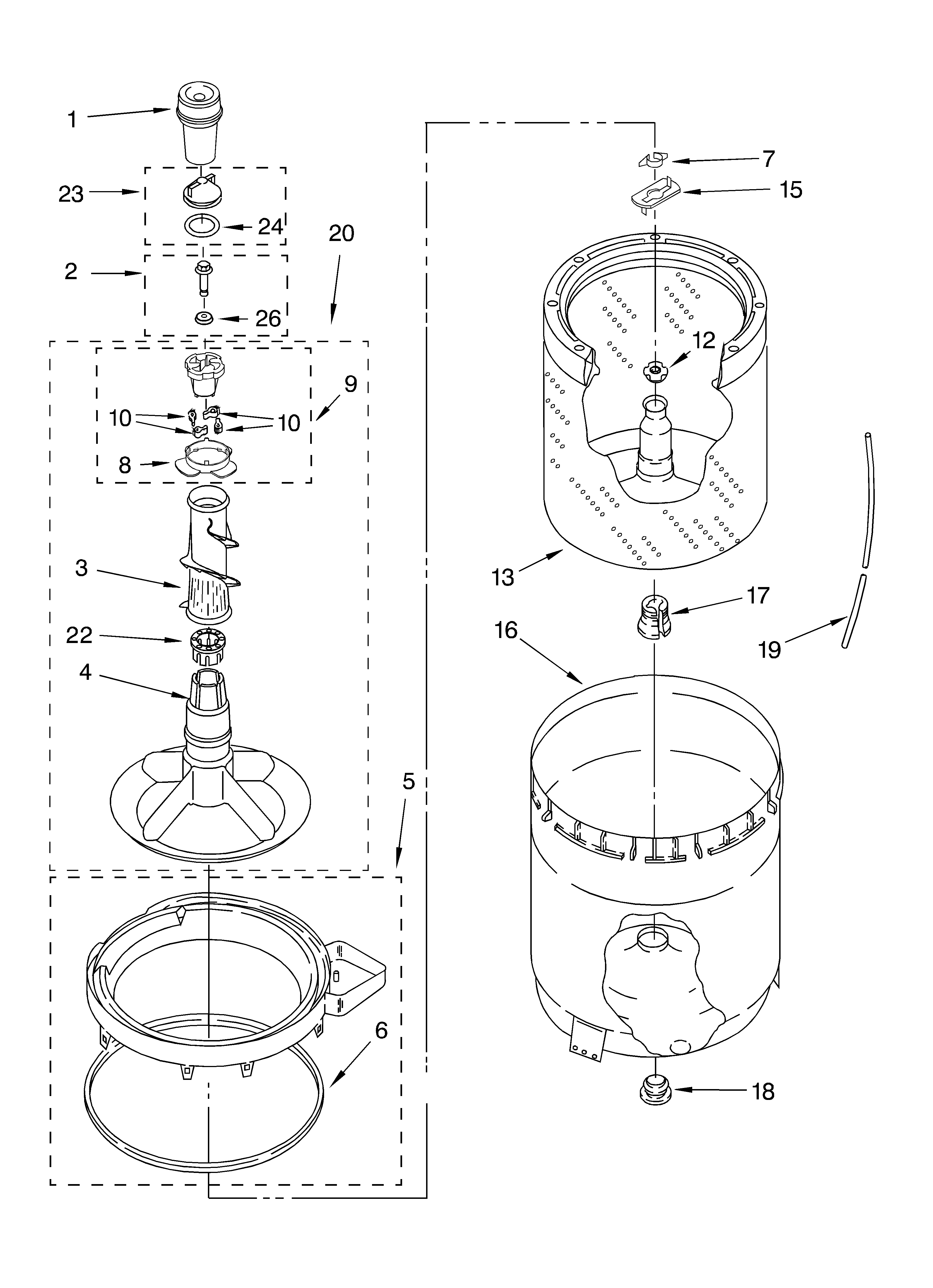 Agitator, basket and tub parts