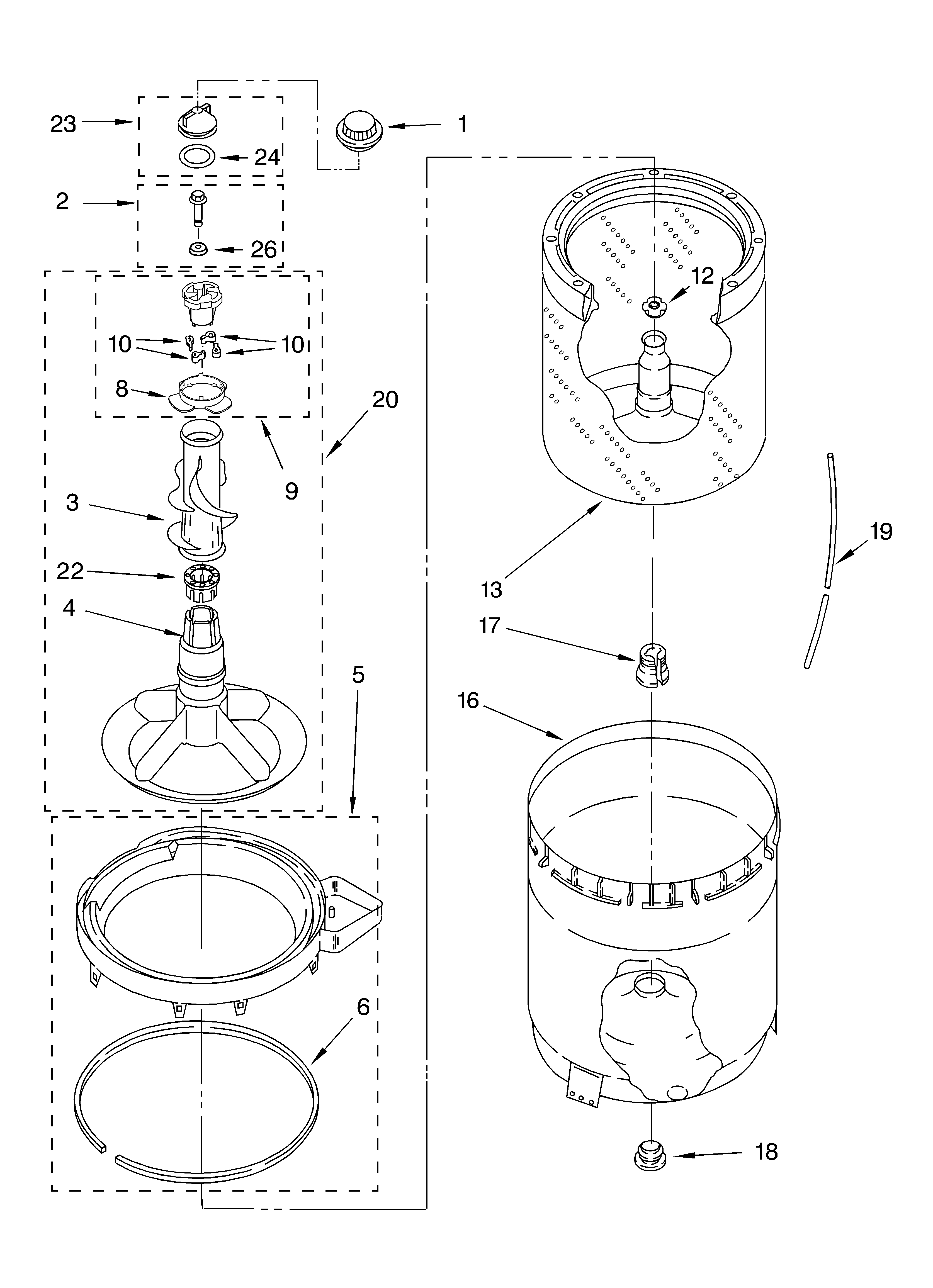 Agitator, basket and tub parts