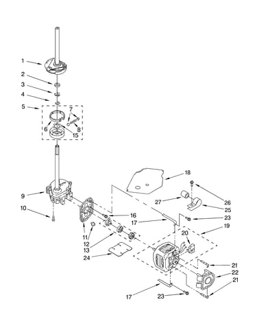 Brake, clutch, gearcase, motor and pump parts