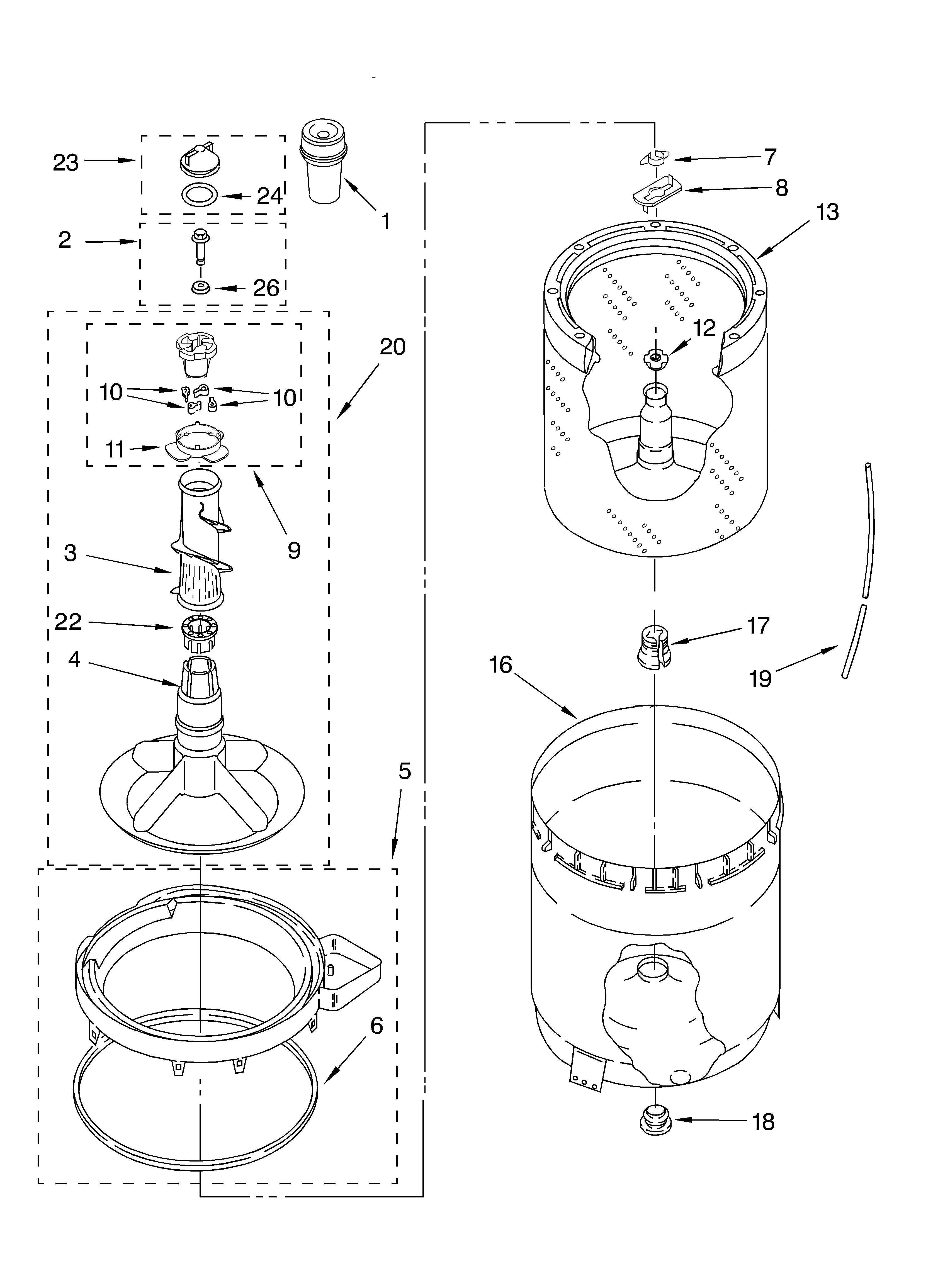 Agitator, basket and tub parts