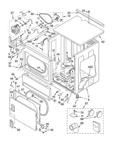 Upper cabinet and front panel parts