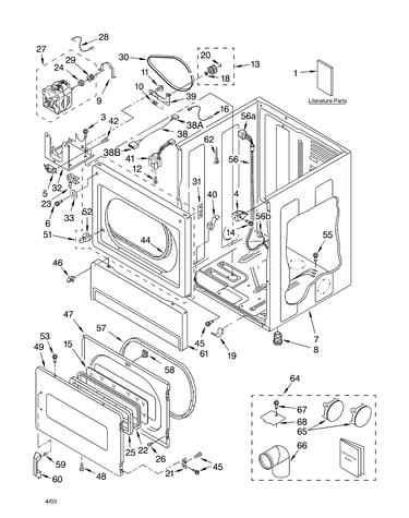 Lower cabinet and front panel parts