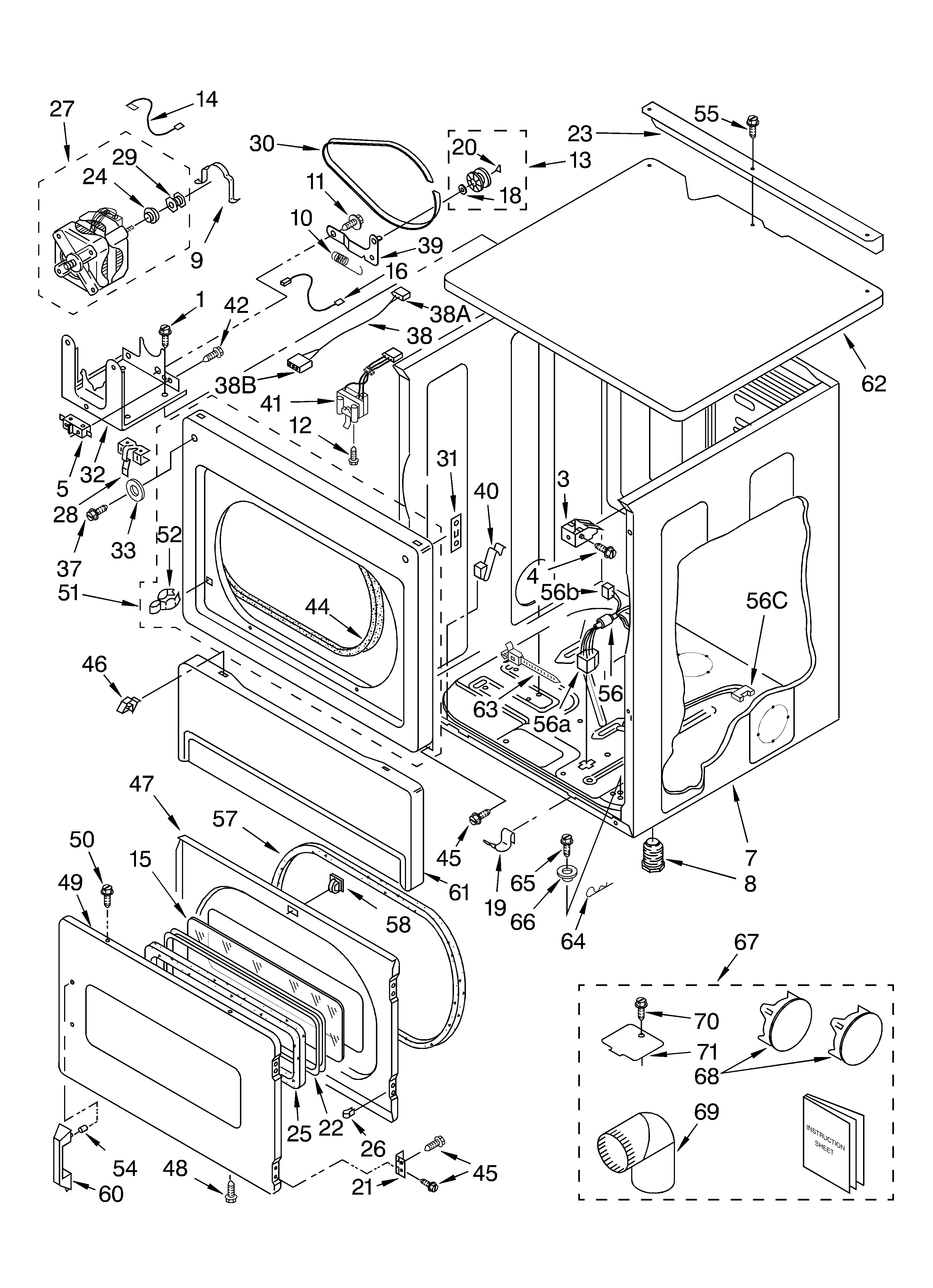 Upper cabinet and front panel parts