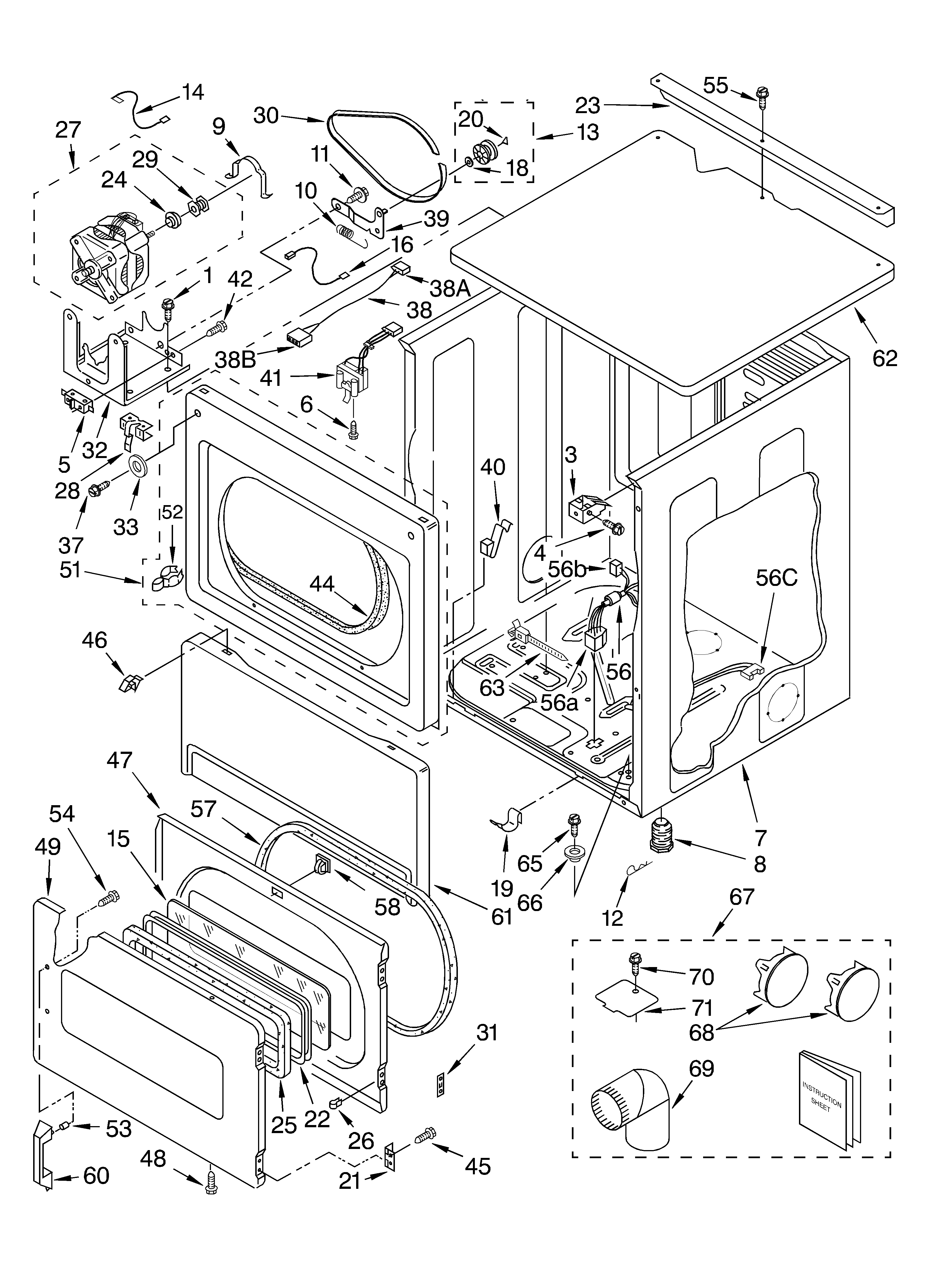 Upper cabinet and front panel parts