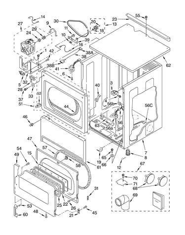 Upper cabinet and front panel parts
