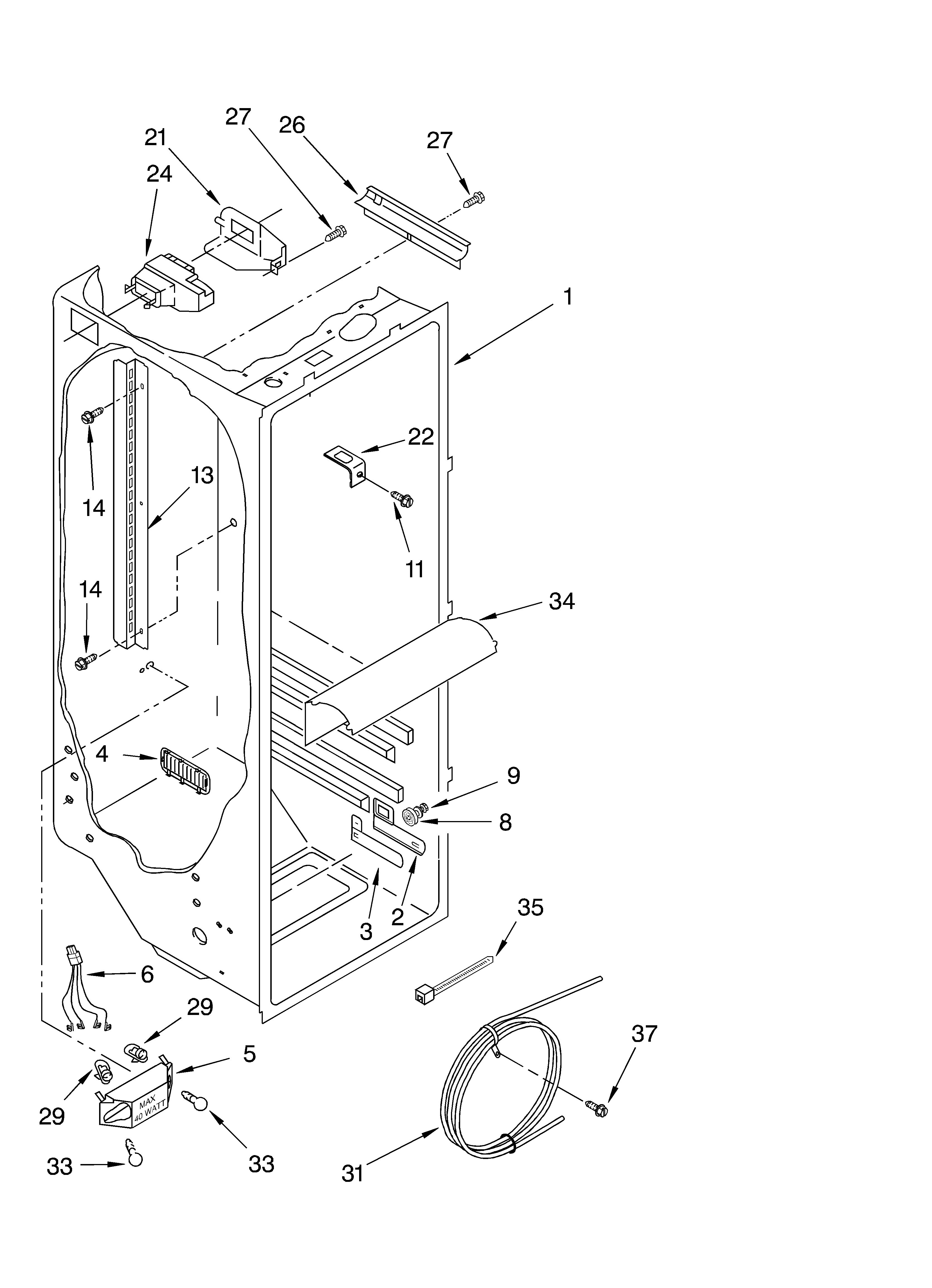 Fs36 refrigerator liner parts
