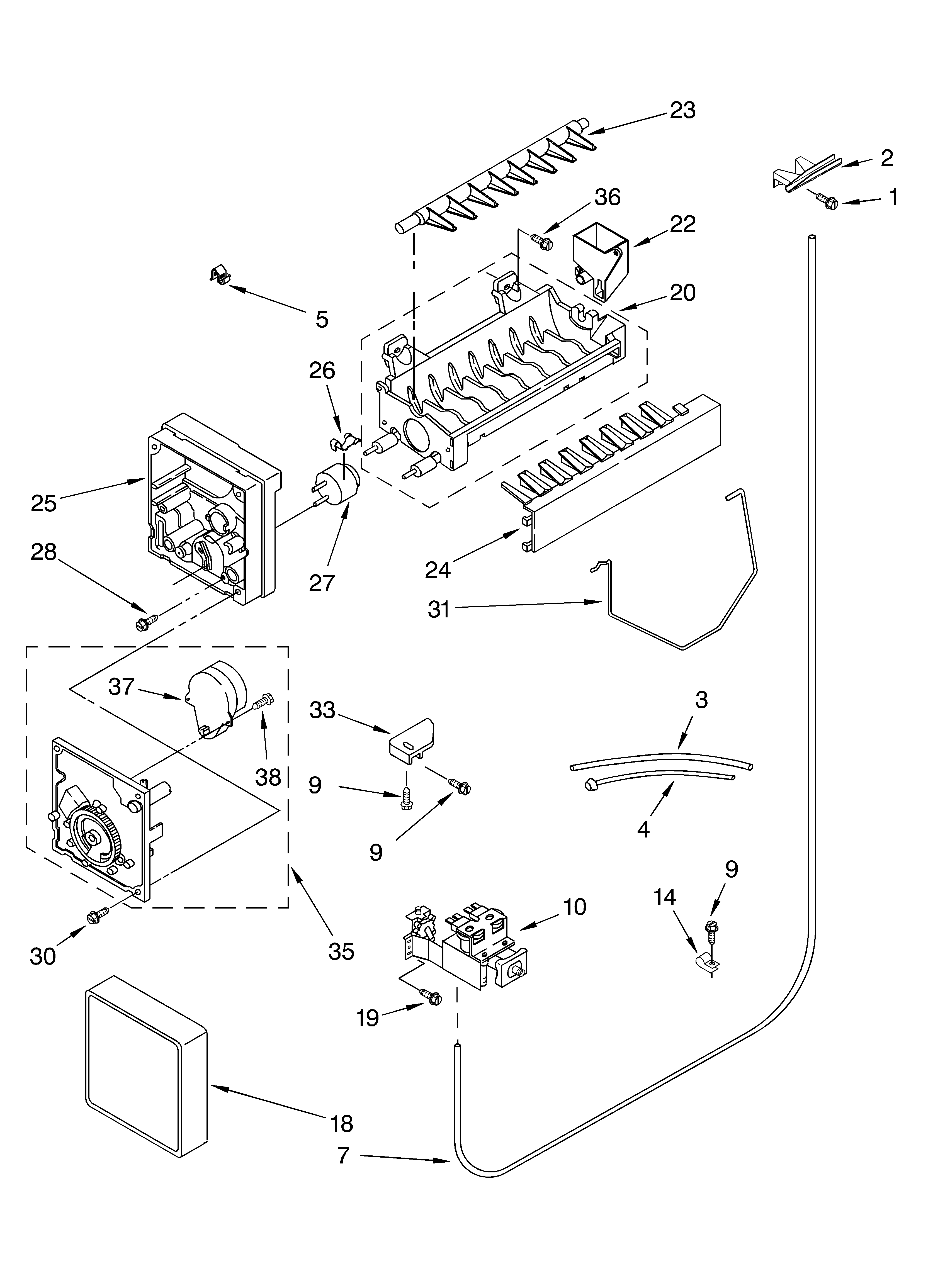 Icemaker parts, parts not illustrated