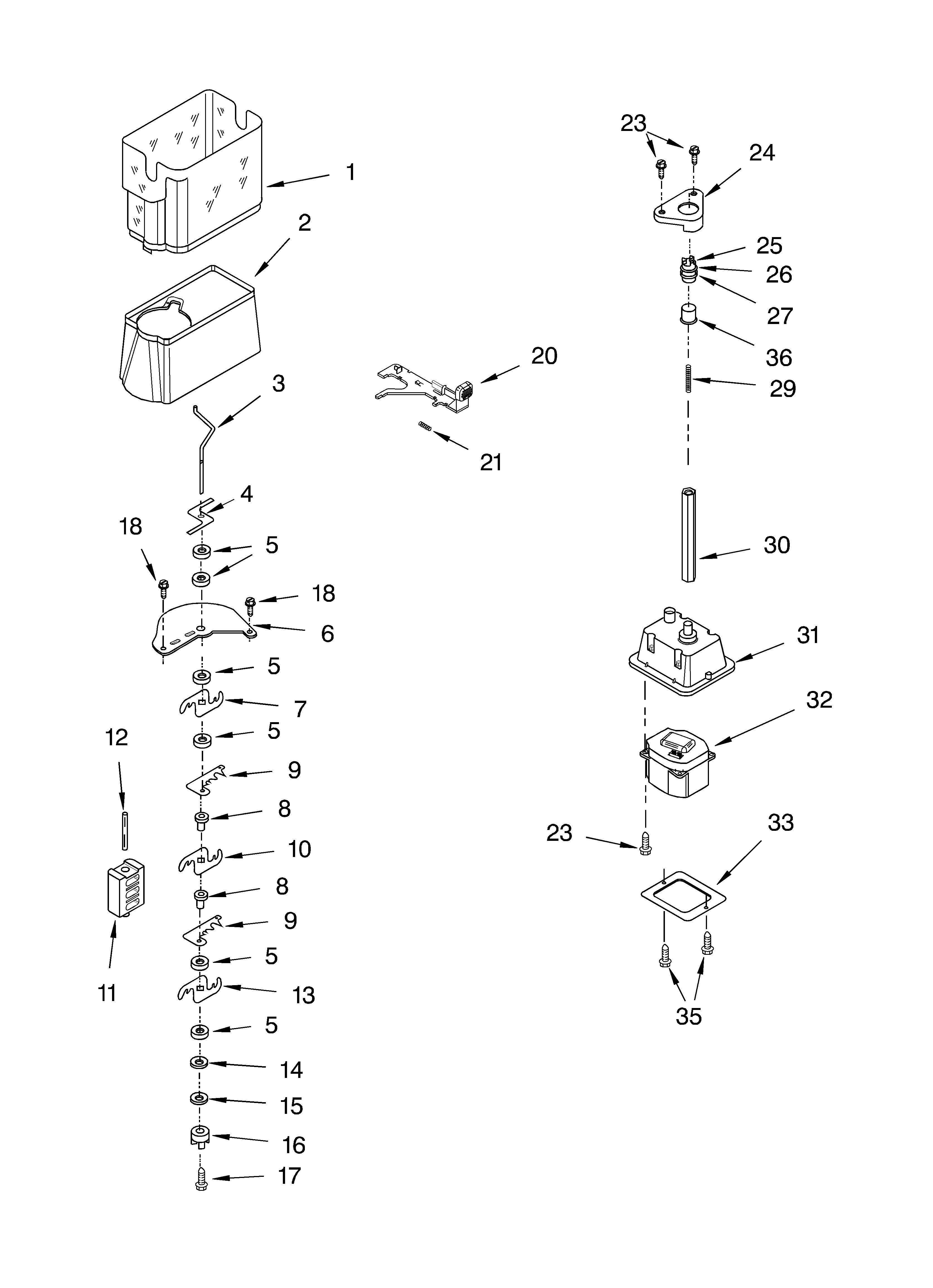 Motor and ice container parts