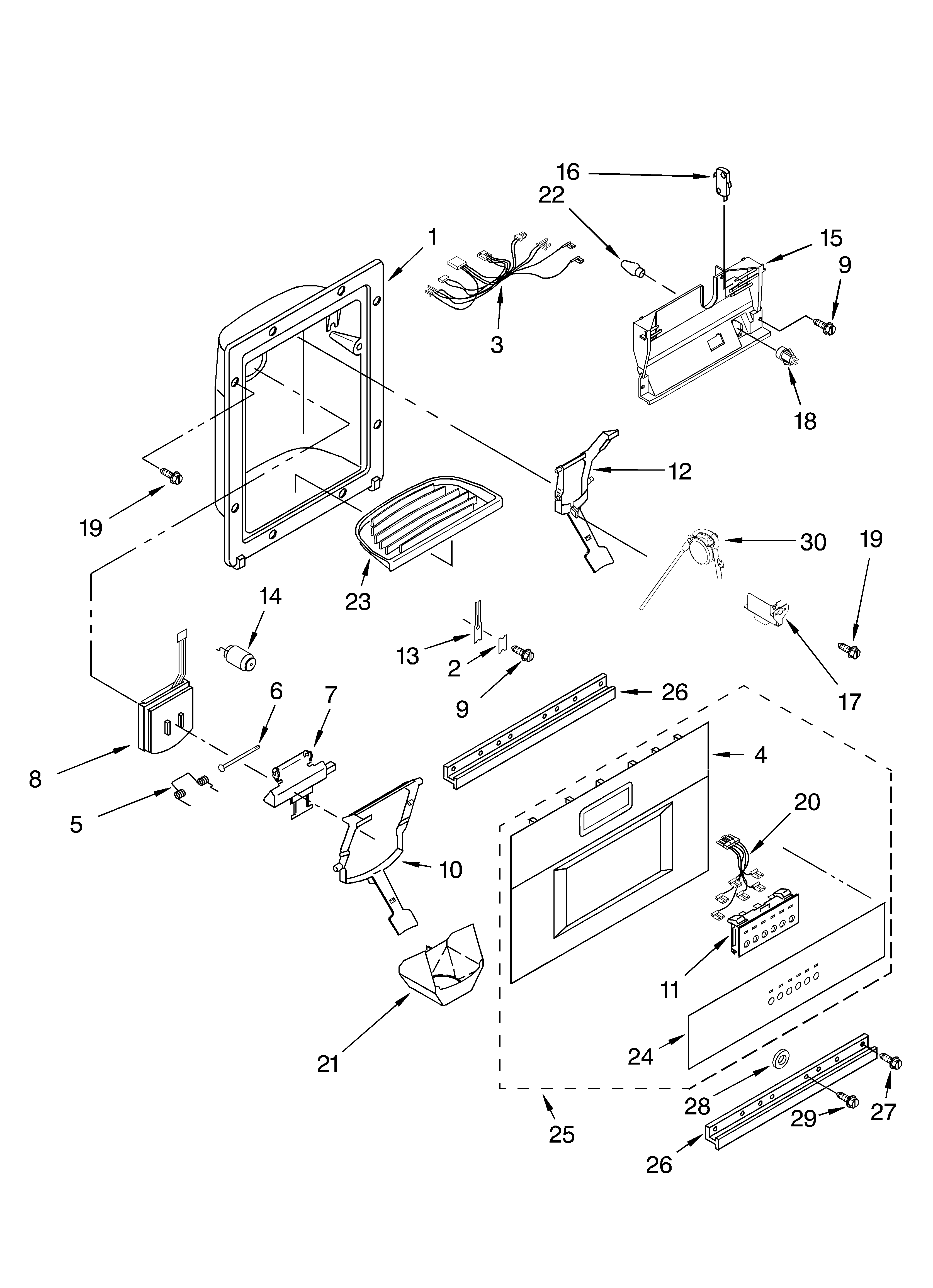 Dispenser and front parts