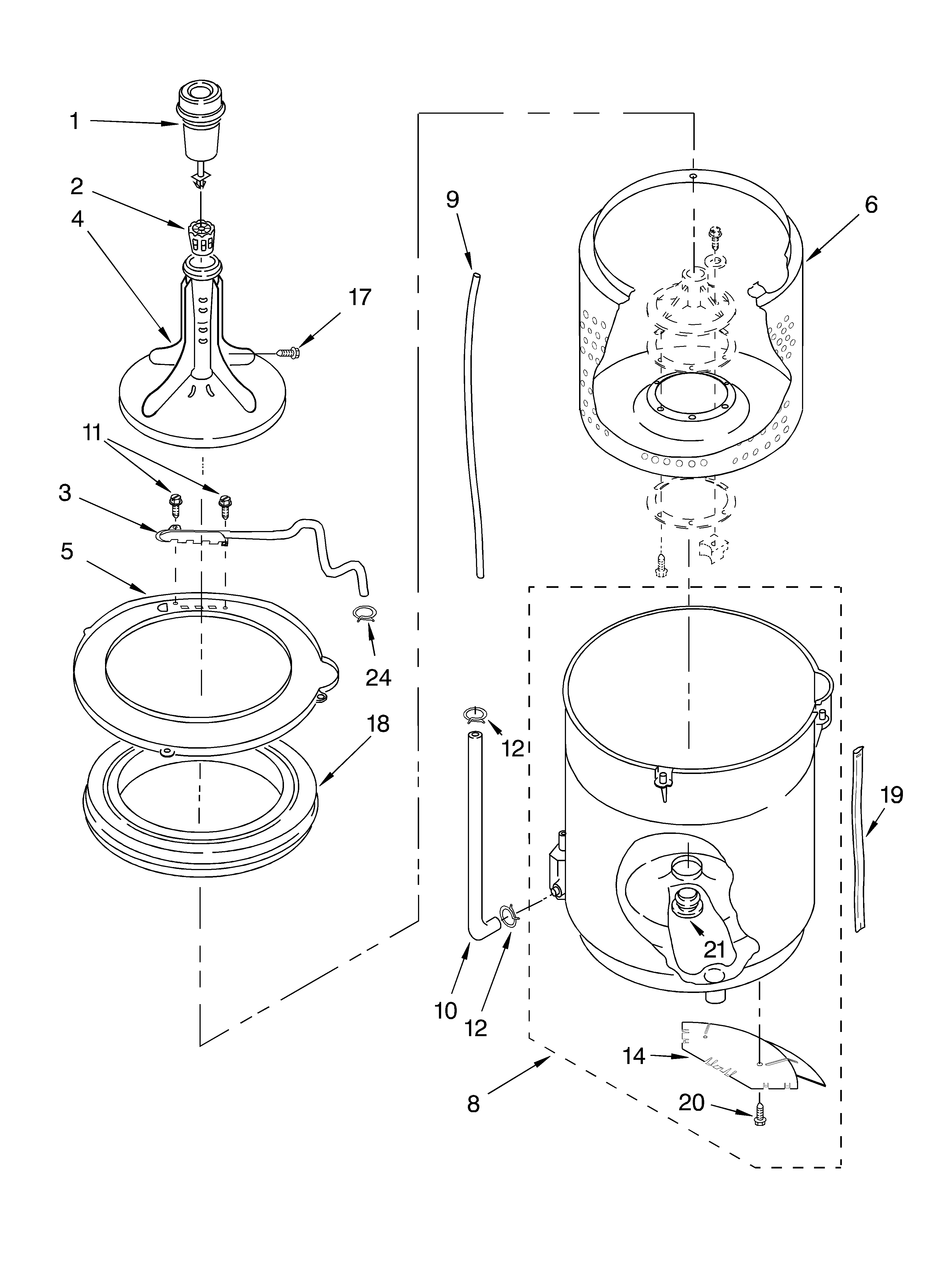 Agitator, basket and tub parts