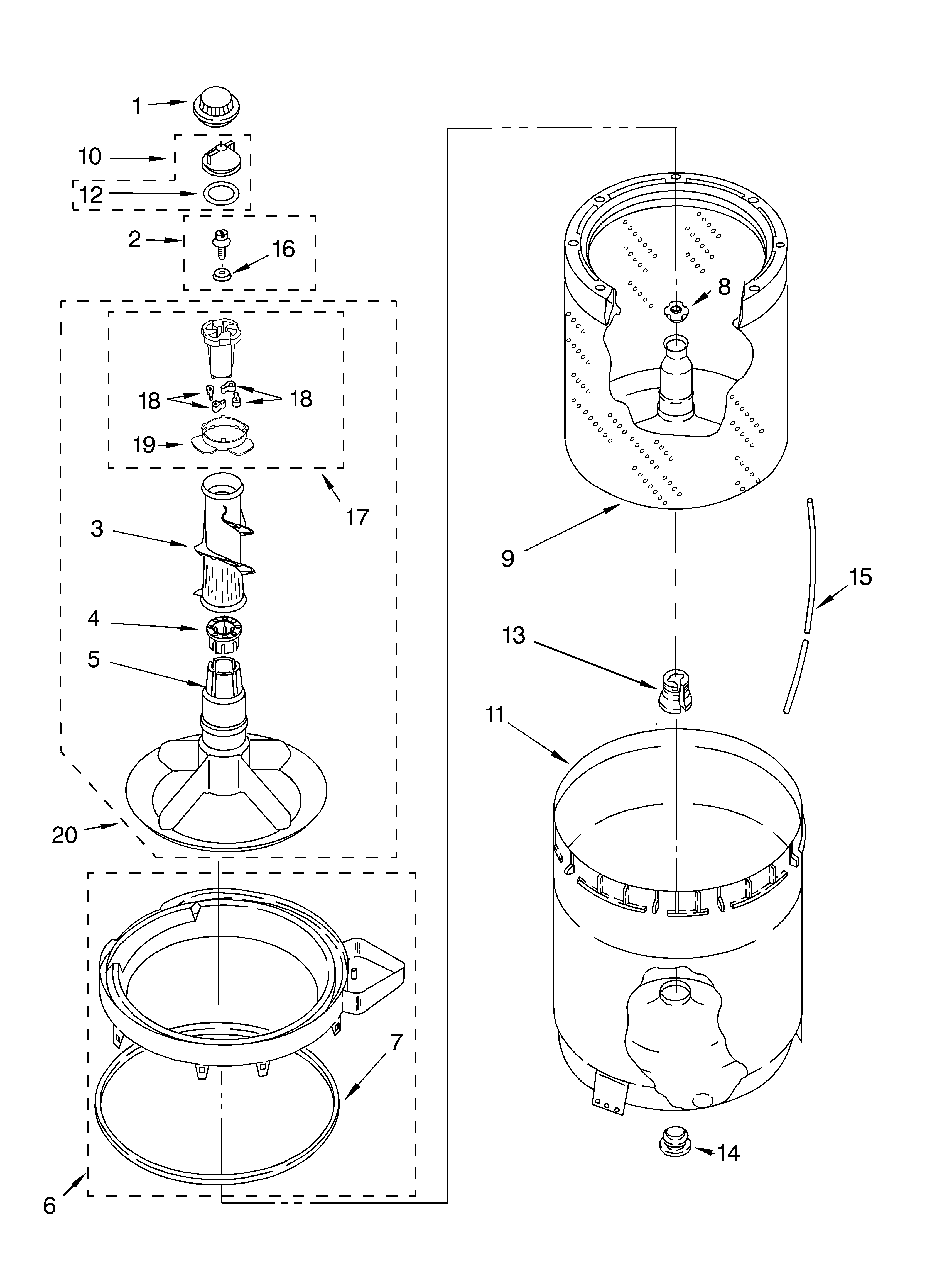 Agitator, basket and tub parts