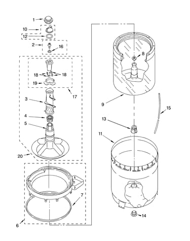 Agitator, basket and tub parts