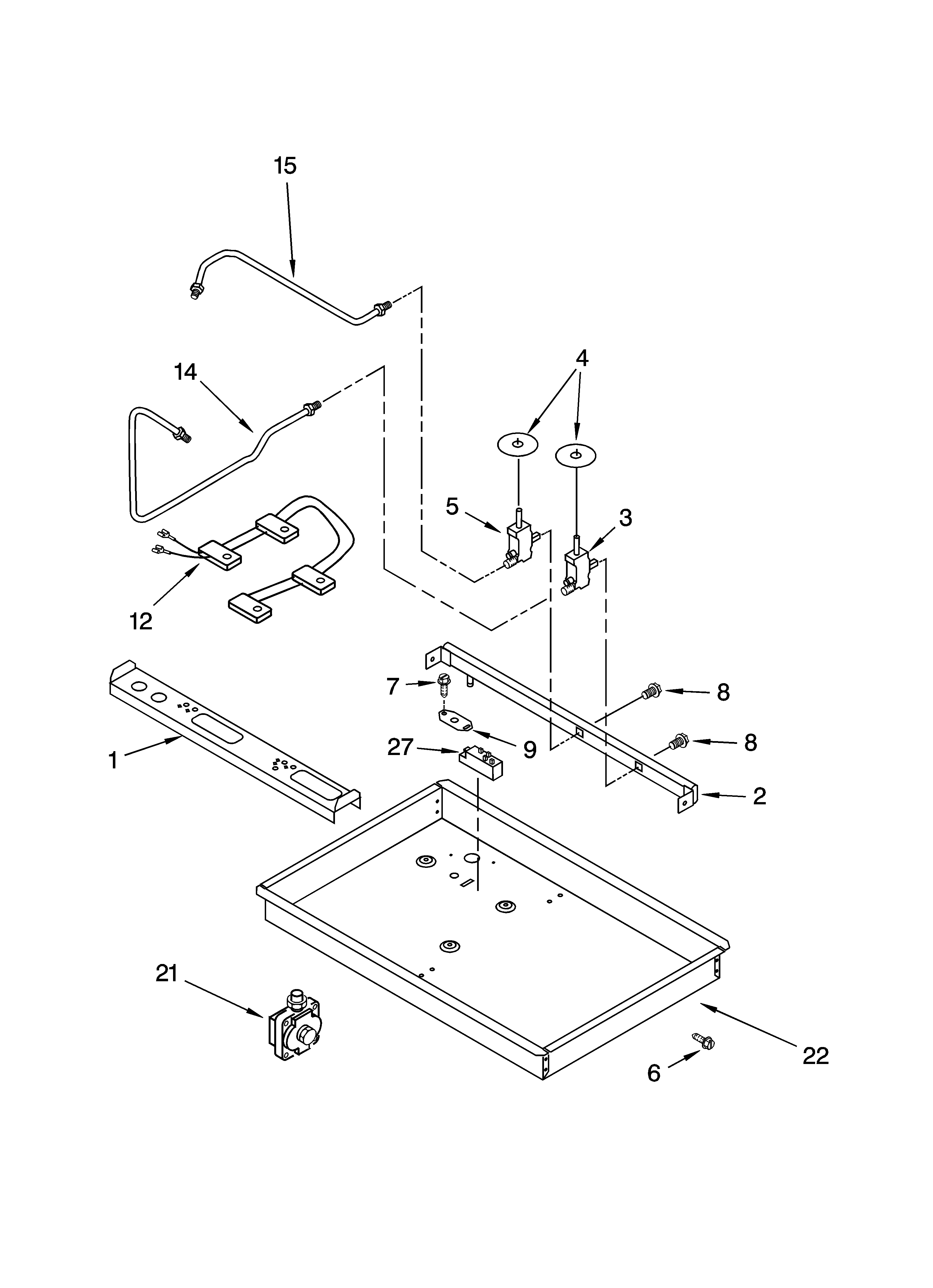 Burner box, gas valves, and switches