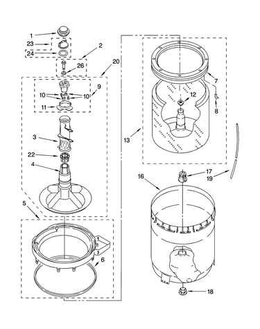 Agitator, basket and tub parts