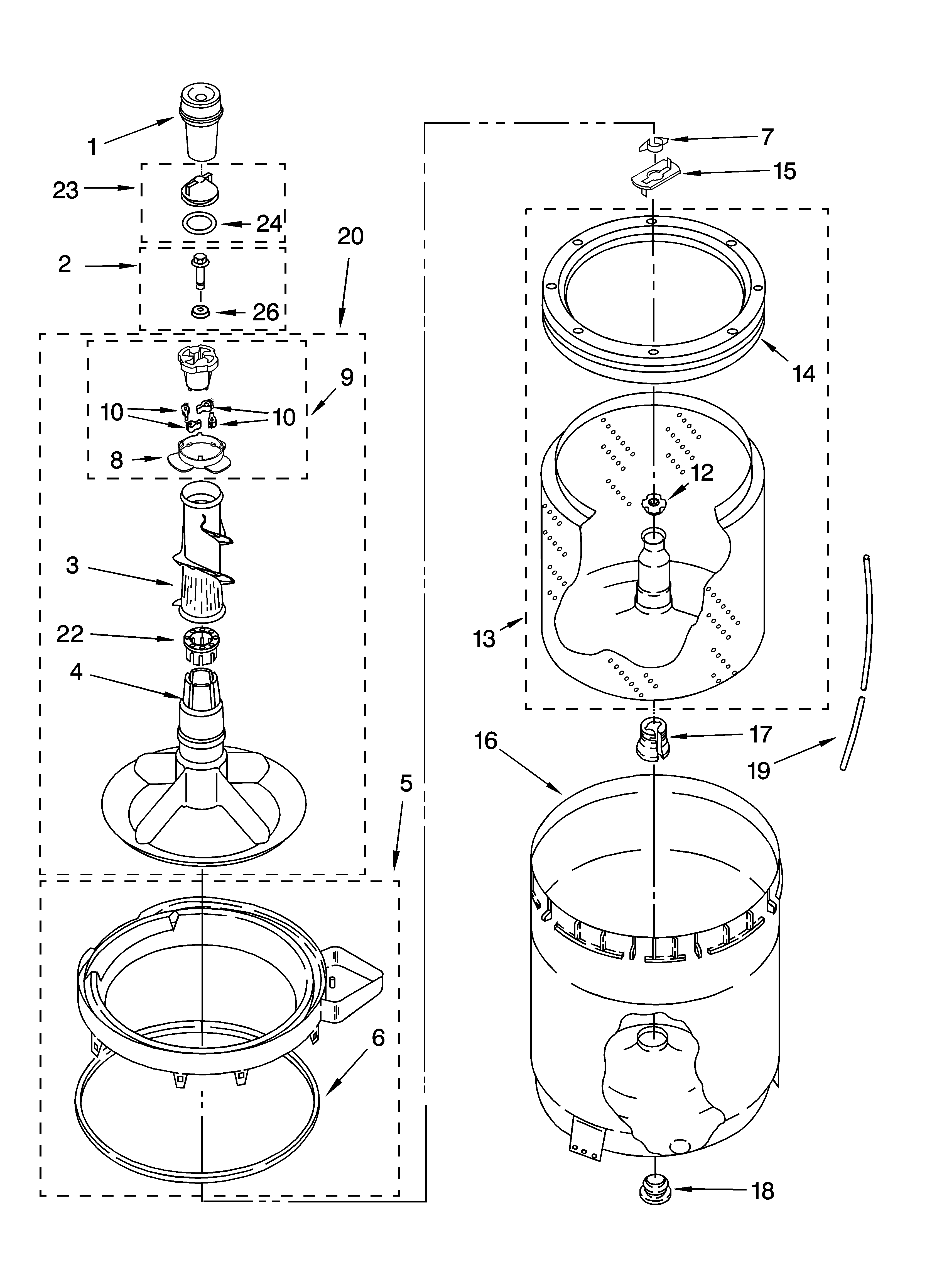 Agitator, basket and tub parts