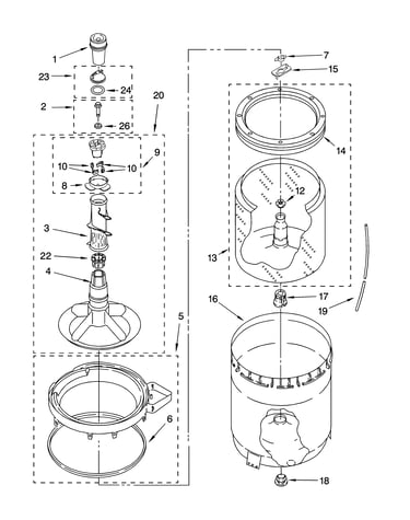 Agitator, basket and tub parts