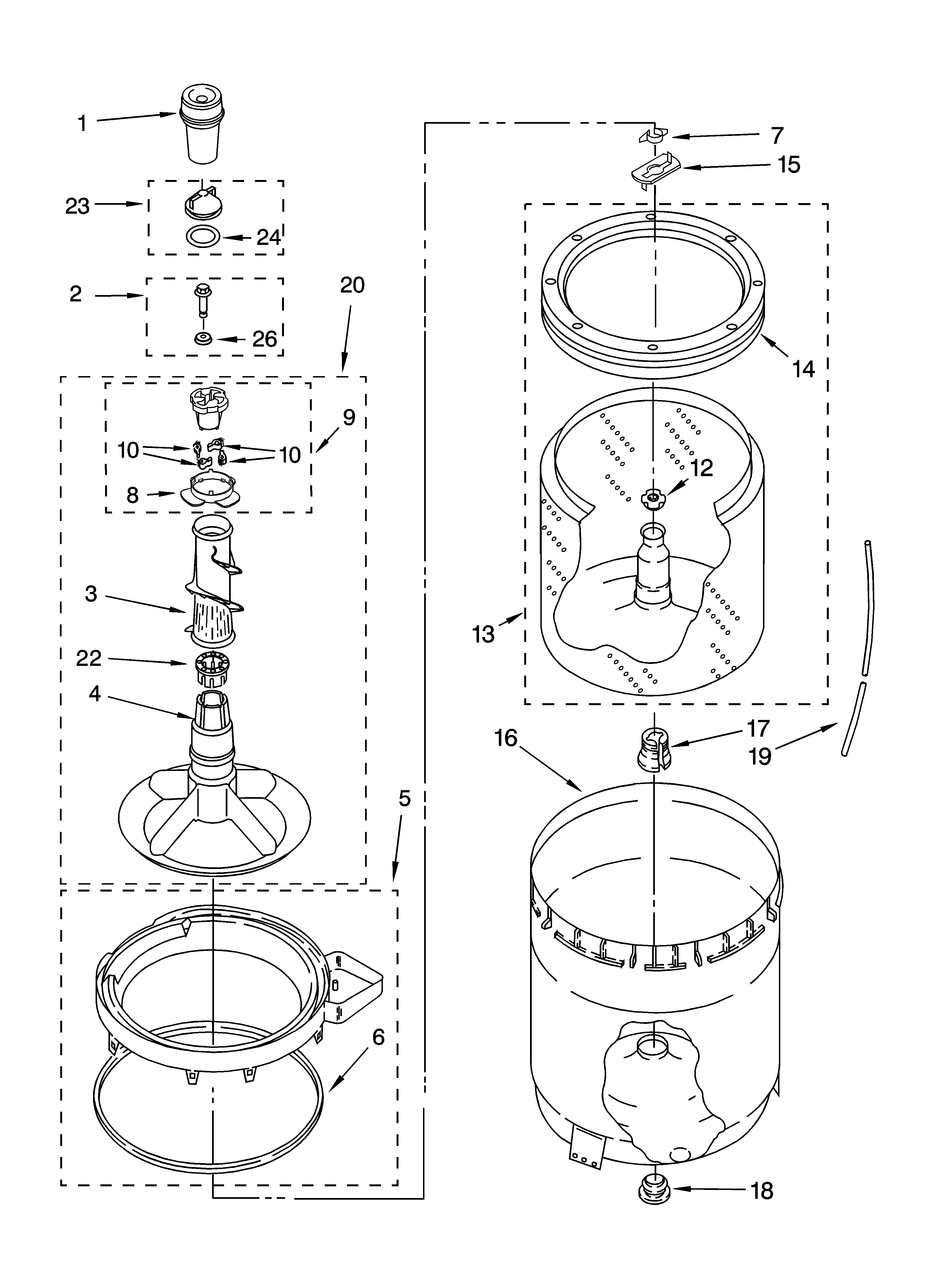 Agitator, basket and tub parts