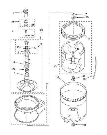 Agitator, basket and tub parts
