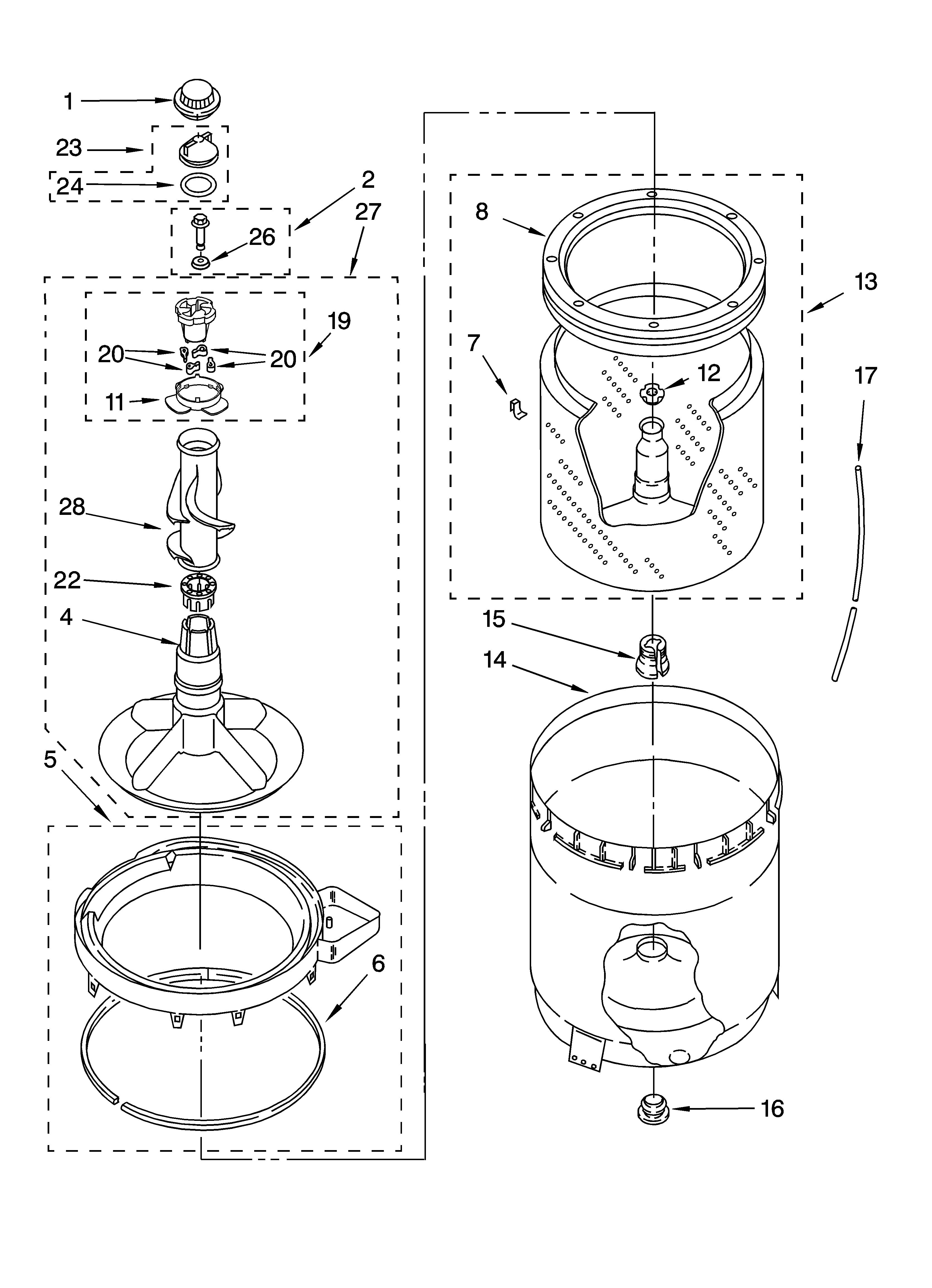 Agitator, basket and tub parts