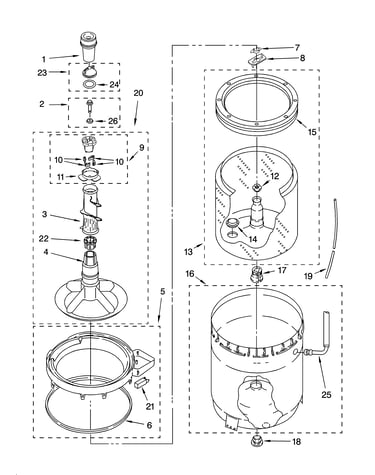 Agitator, basket and tub parts