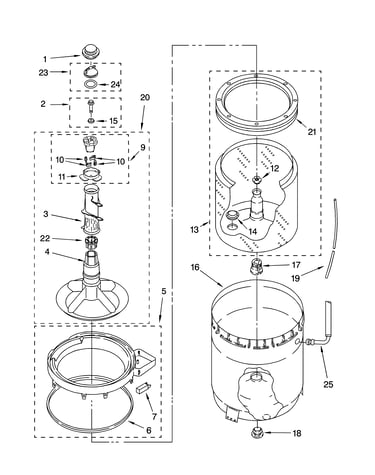 Agitator, basket and tub parts